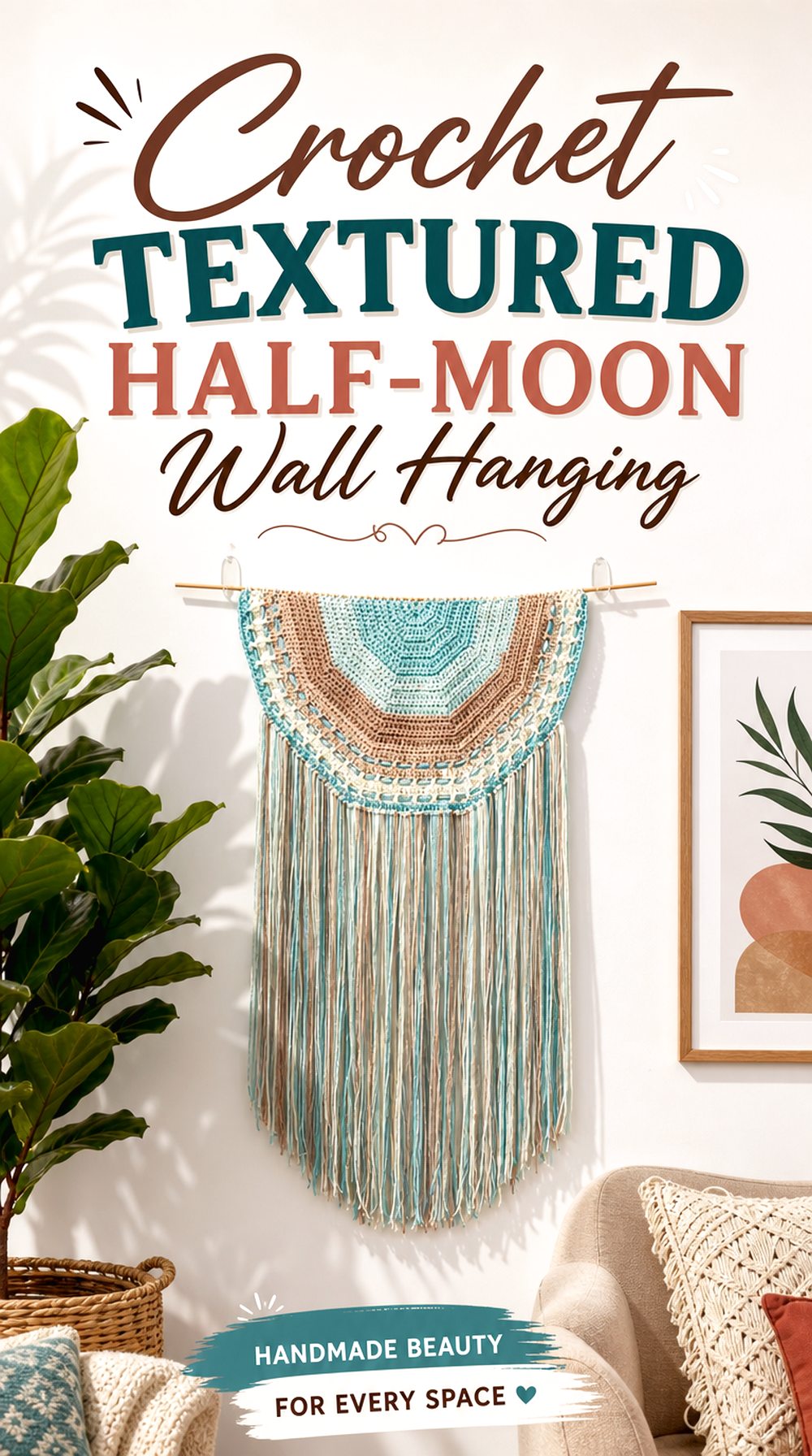 Crochet Textured Half Moon Wall Hanging