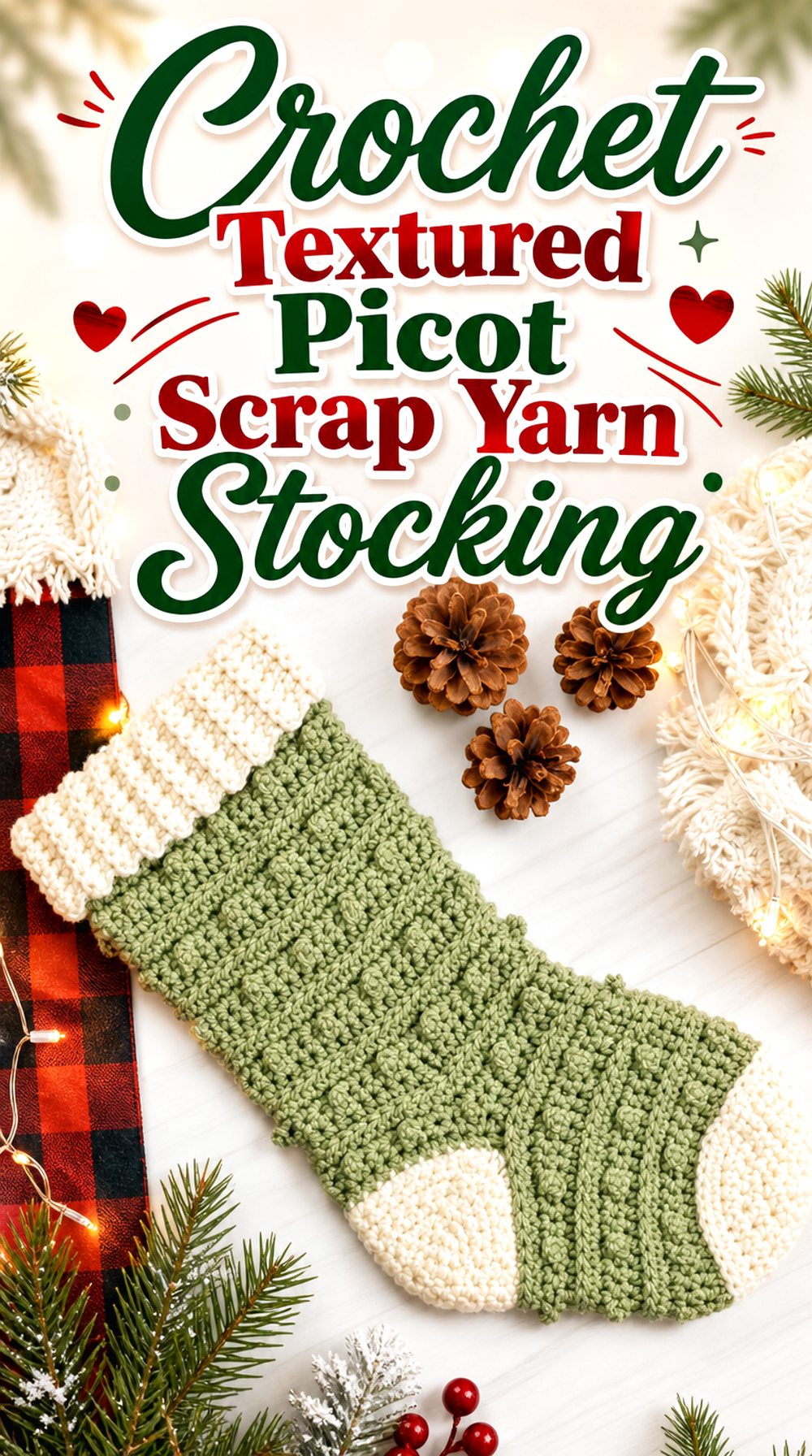Crochet Textured Picot Scrap Yarn Stocking