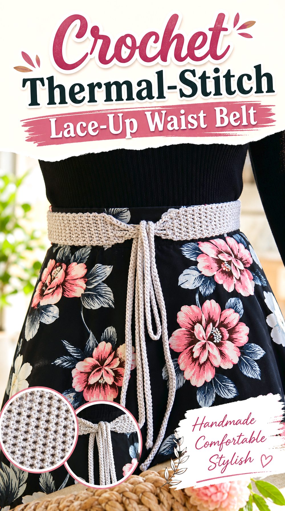 Crochet Thermal Stitch Lace Up Waist Belt