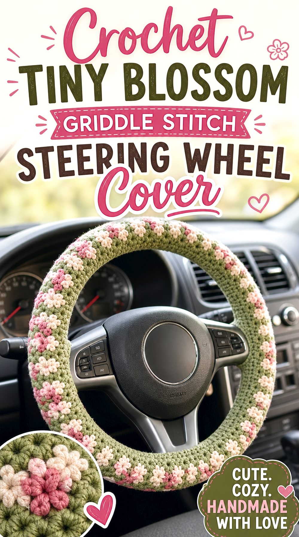 Crochet Tiny Blossom Griddle Stitch Steering Wheel Cover