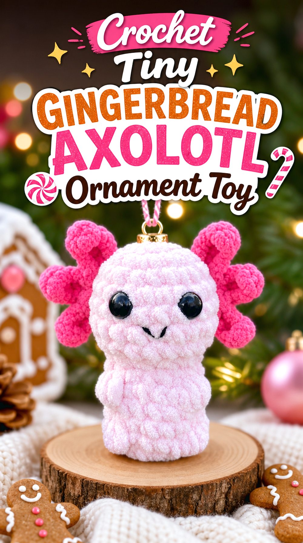 Crochet Tiny Gingerbread Axolotl Ornament Toy