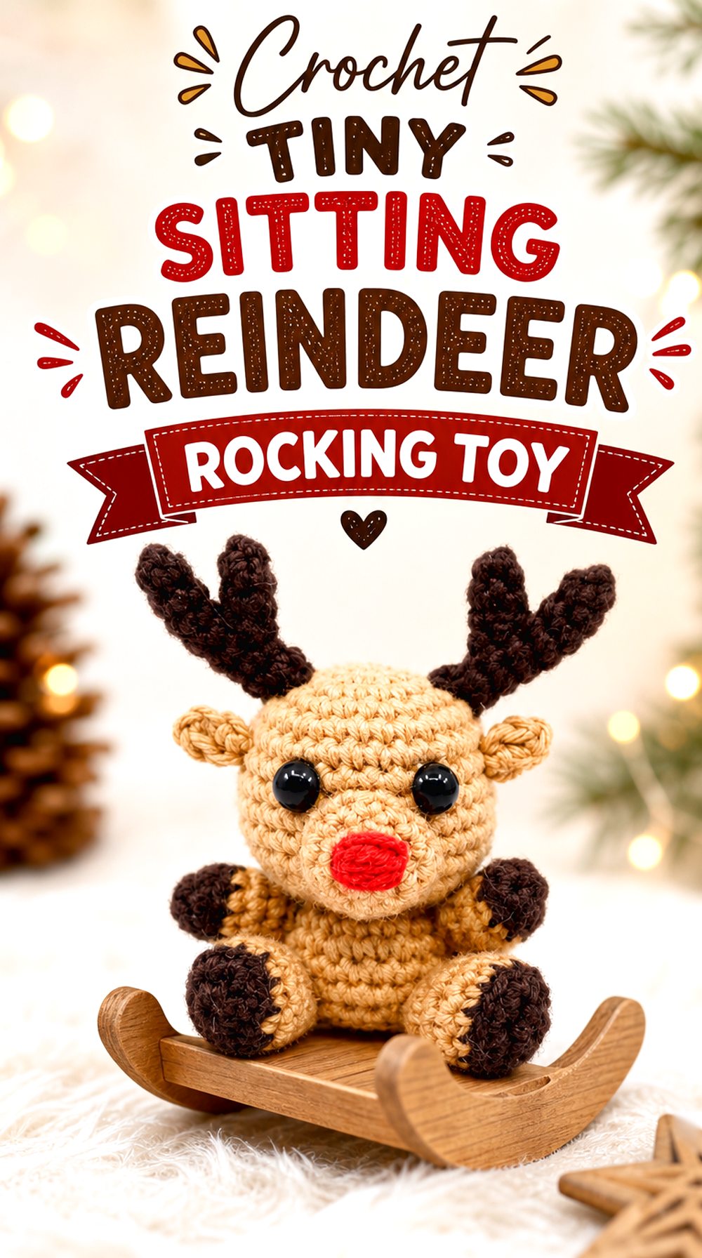 Crochet Tiny Sitting Reindeer Rocking Toy