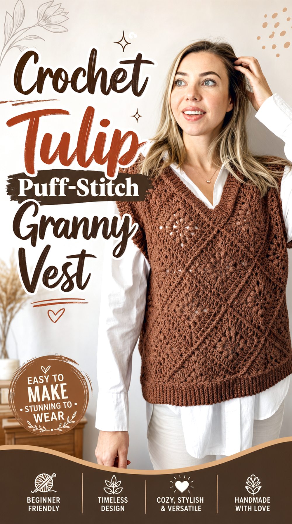 Crochet Tulip Puff Stitch Granny Vest