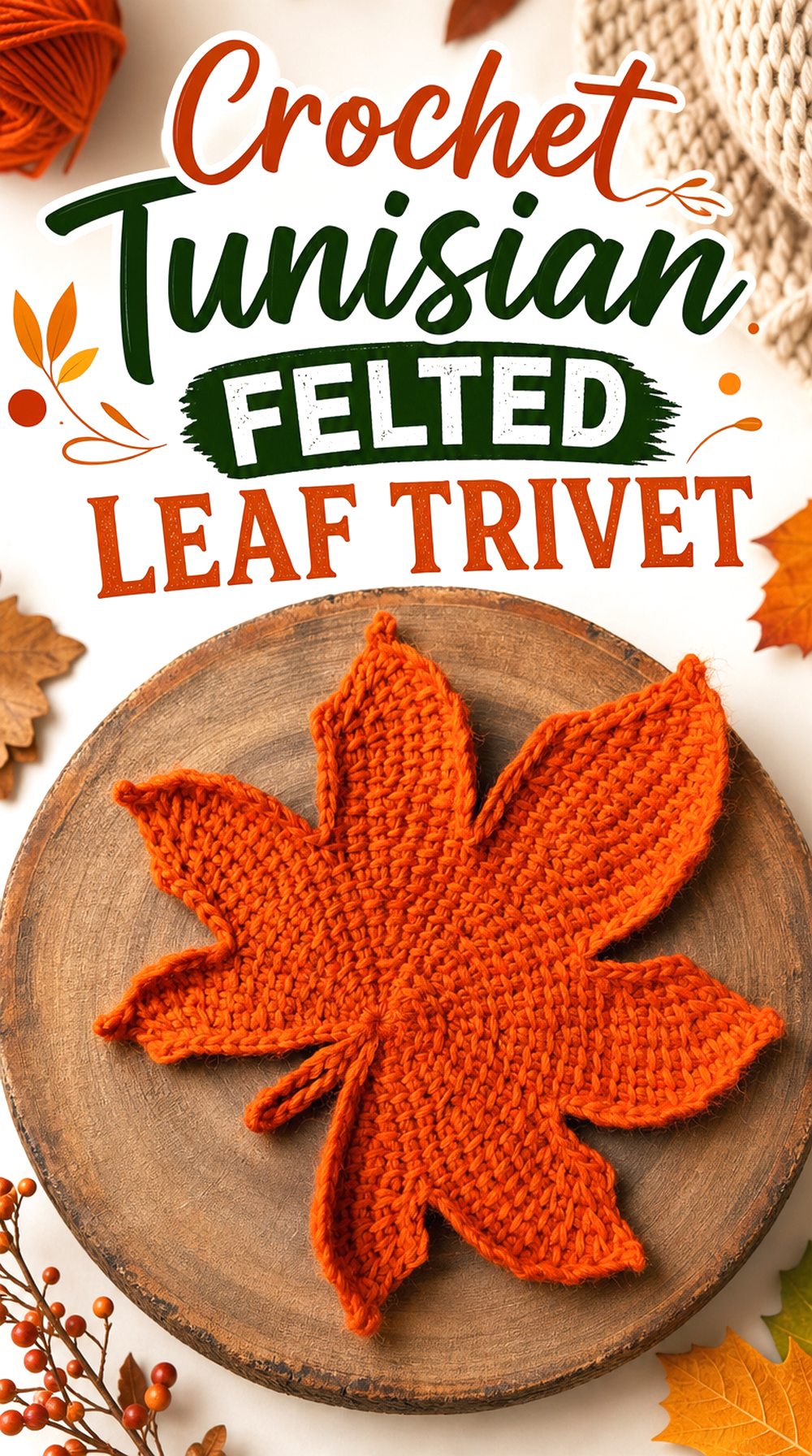 Crochet Tunisian Felted Leaf Trivet