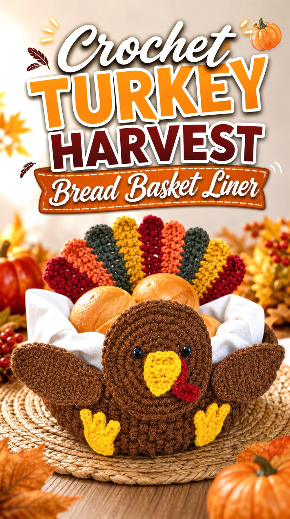 Crochet Turkey Harvest Bread Basket Liner