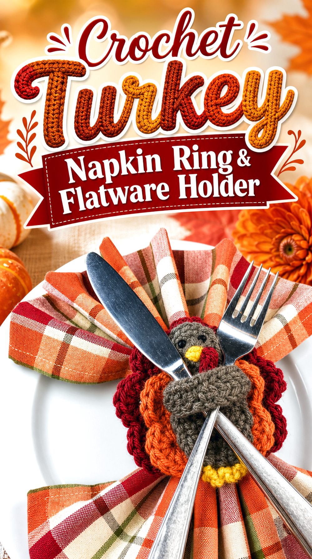 Crochet Turkey Napkin Ring & Flatware Holder