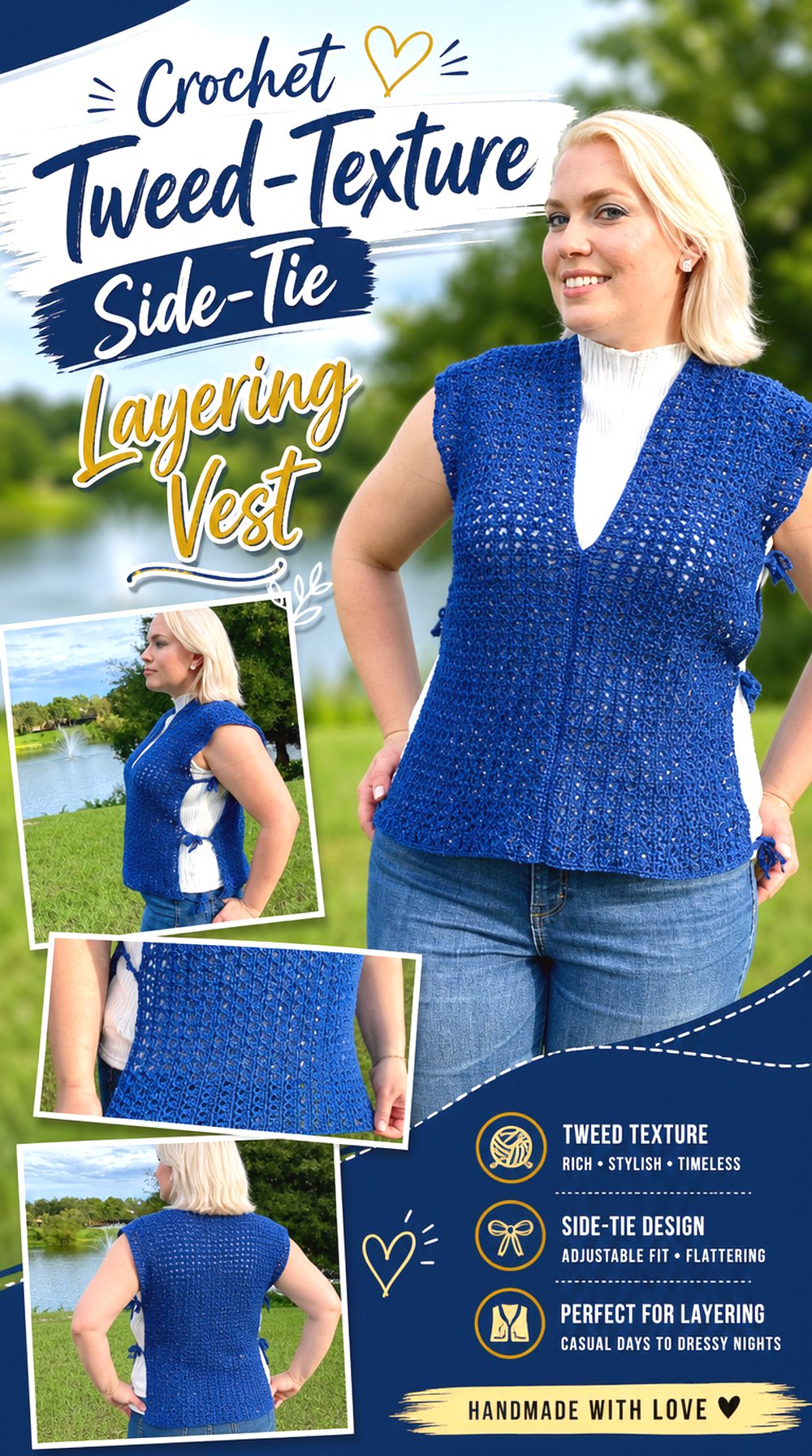 Crochet Tweed Texture Side Tie Layering Vest