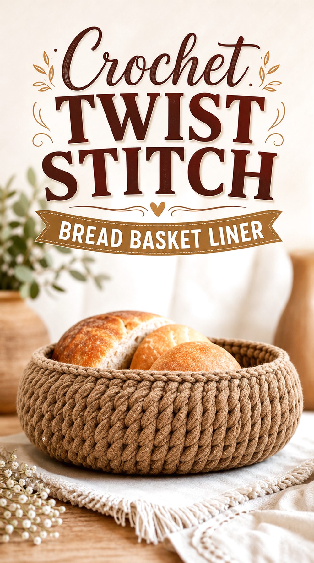Crochet Twist Stitch Bread Basket Liner
