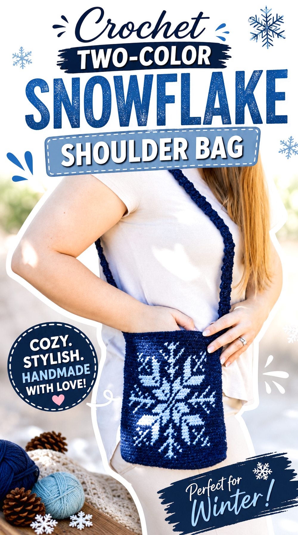 Crochet Two Color Snowflake Shoulder Bag