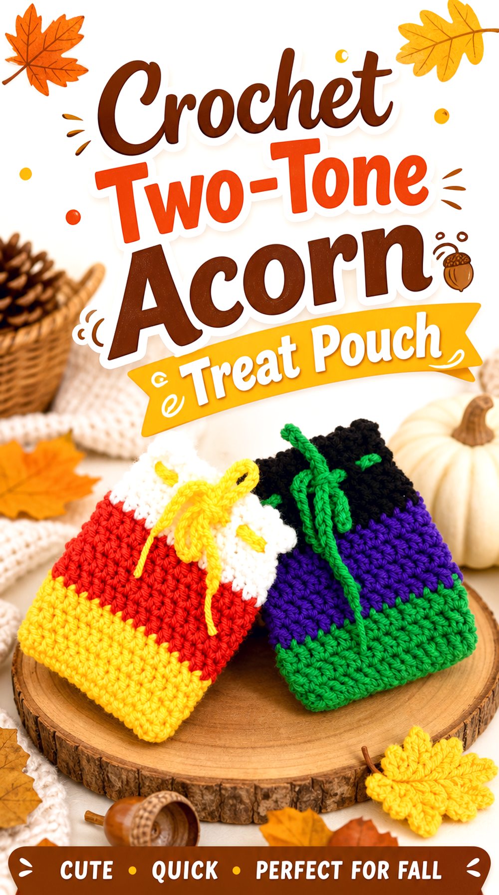 Crochet Two Tone Acorn Treat Pouch