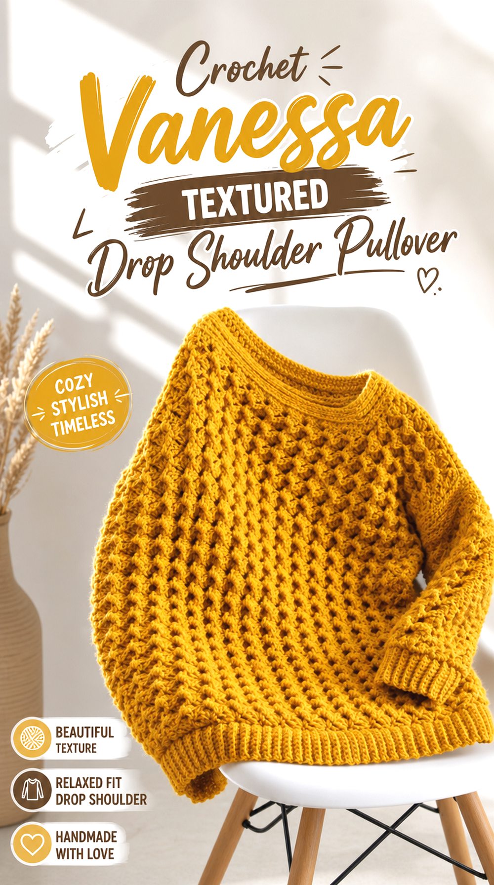 Crochet Vanessa Textured Drop Shoulder Pullover