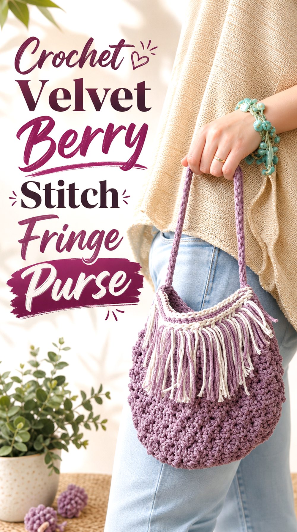 Crochet Velvet Berry Stitch Fringe Purse