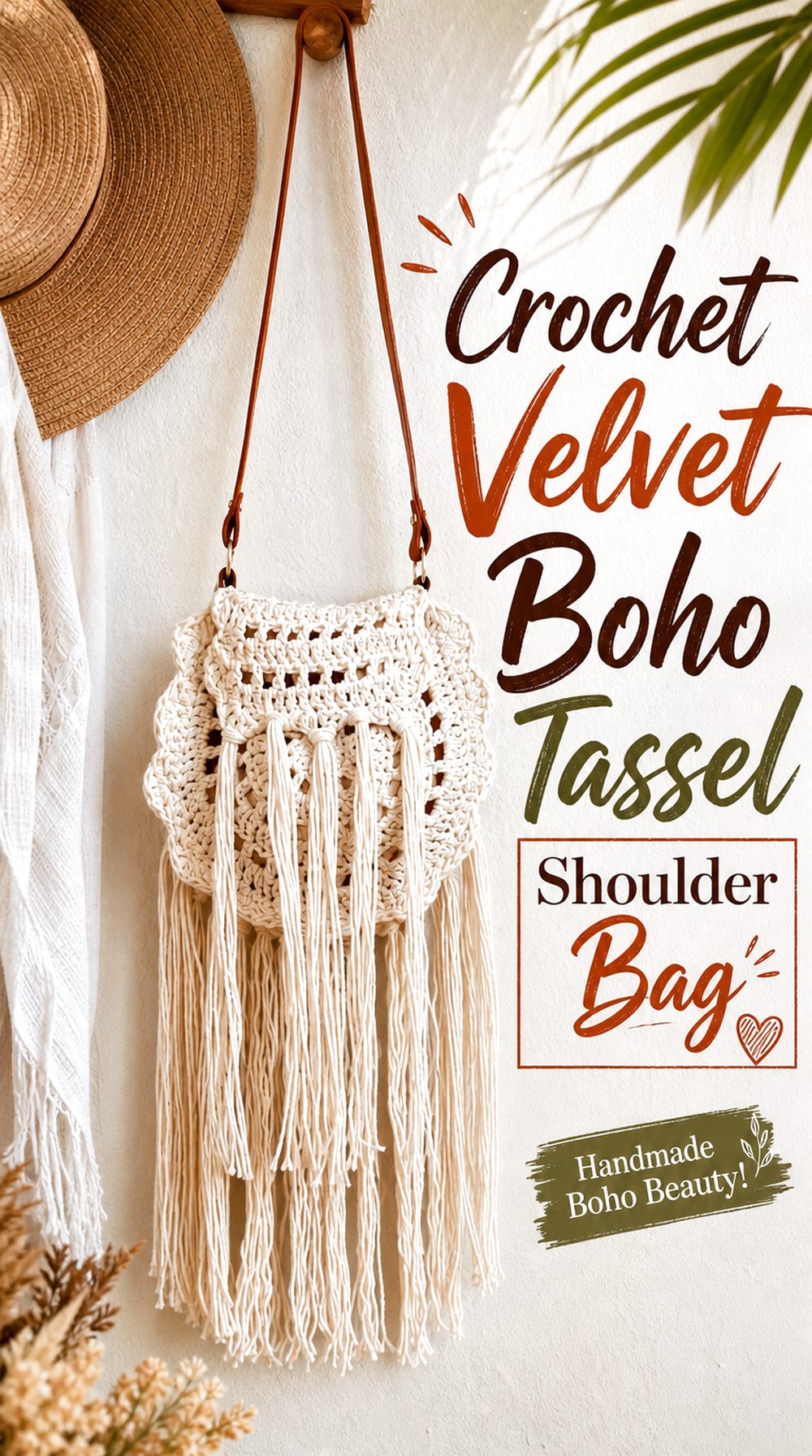 Crochet Velvet Boho Tassel Shoulder Bag