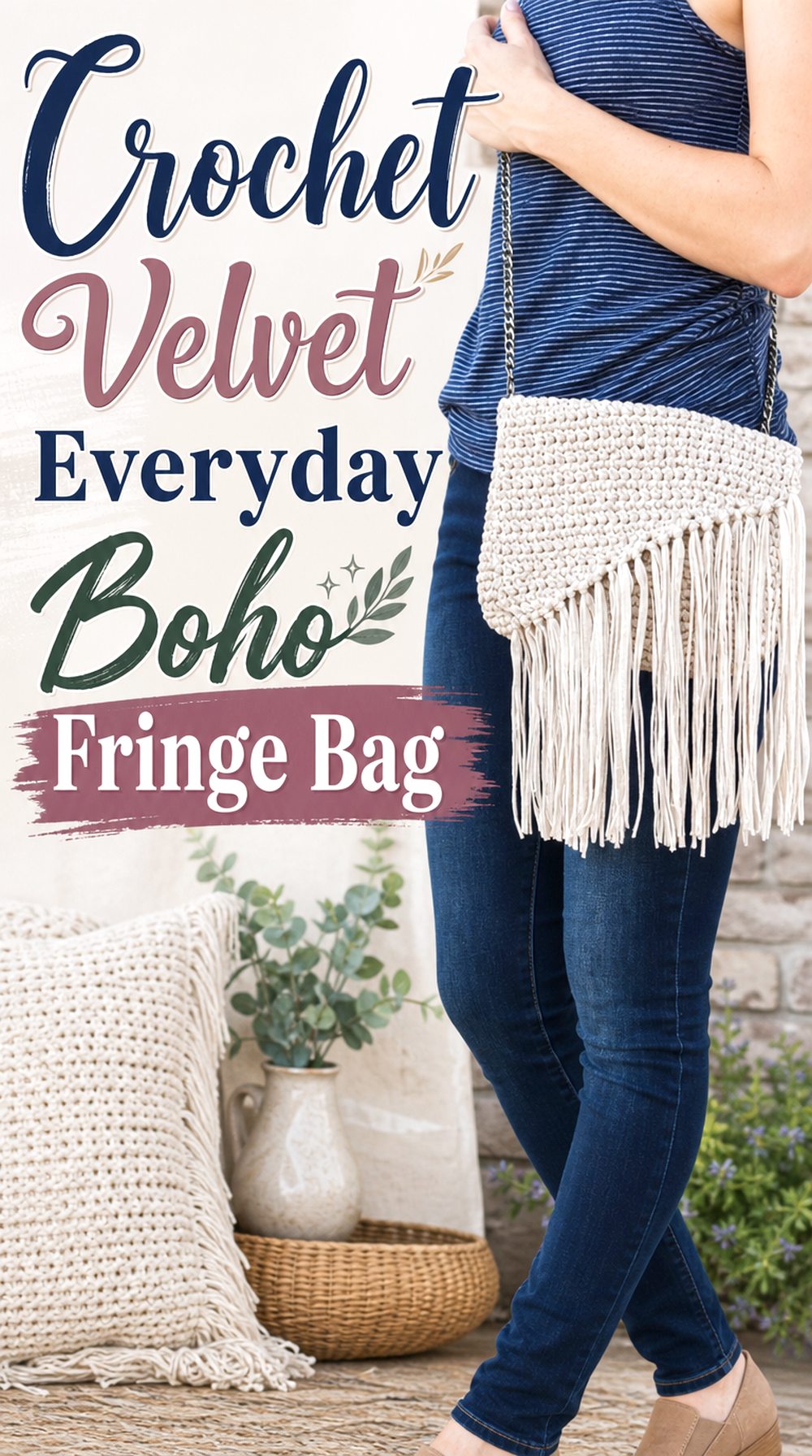 Crochet Velvet Everyday Boho Fringe Bag
