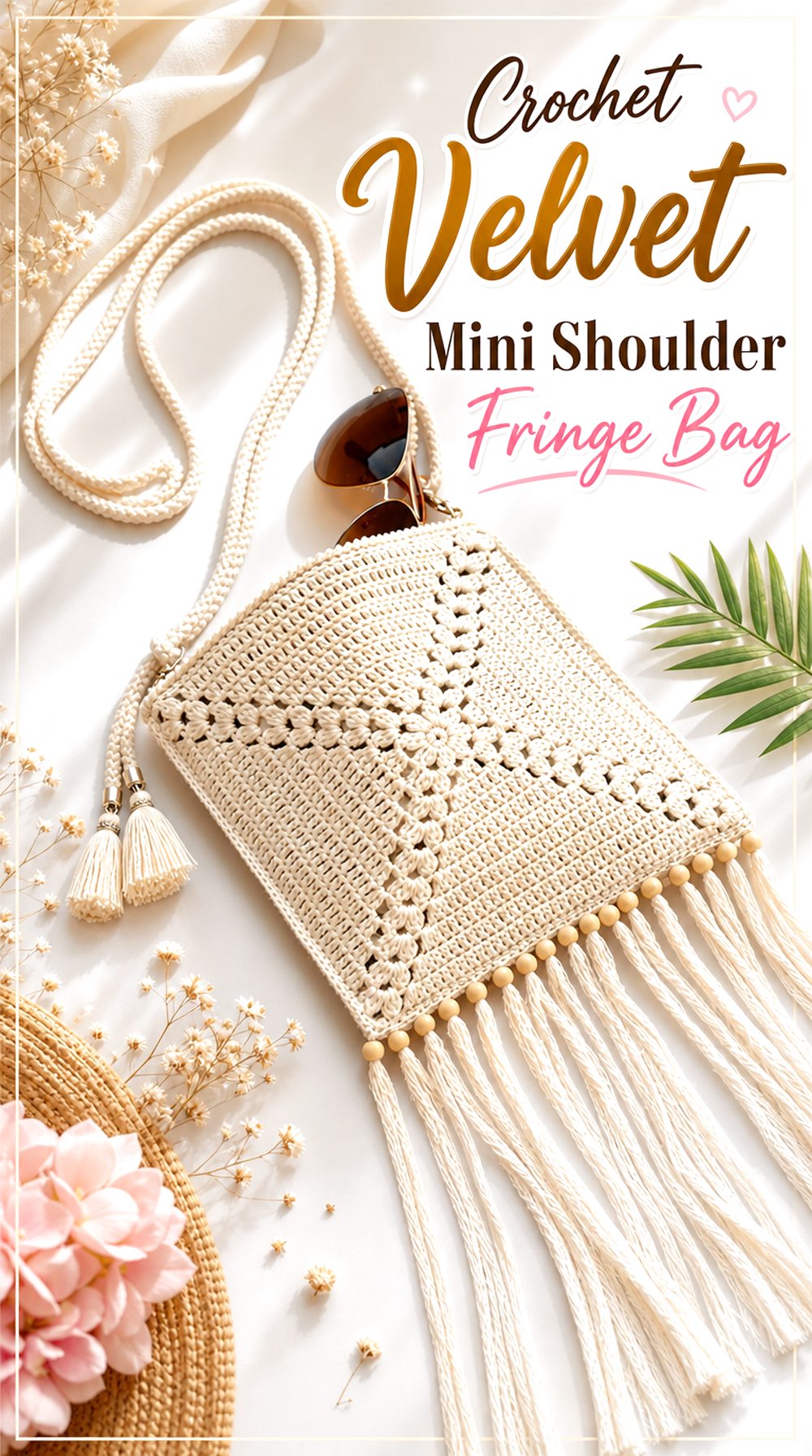 Crochet Velvet Mini Shoulder Fringe Bag