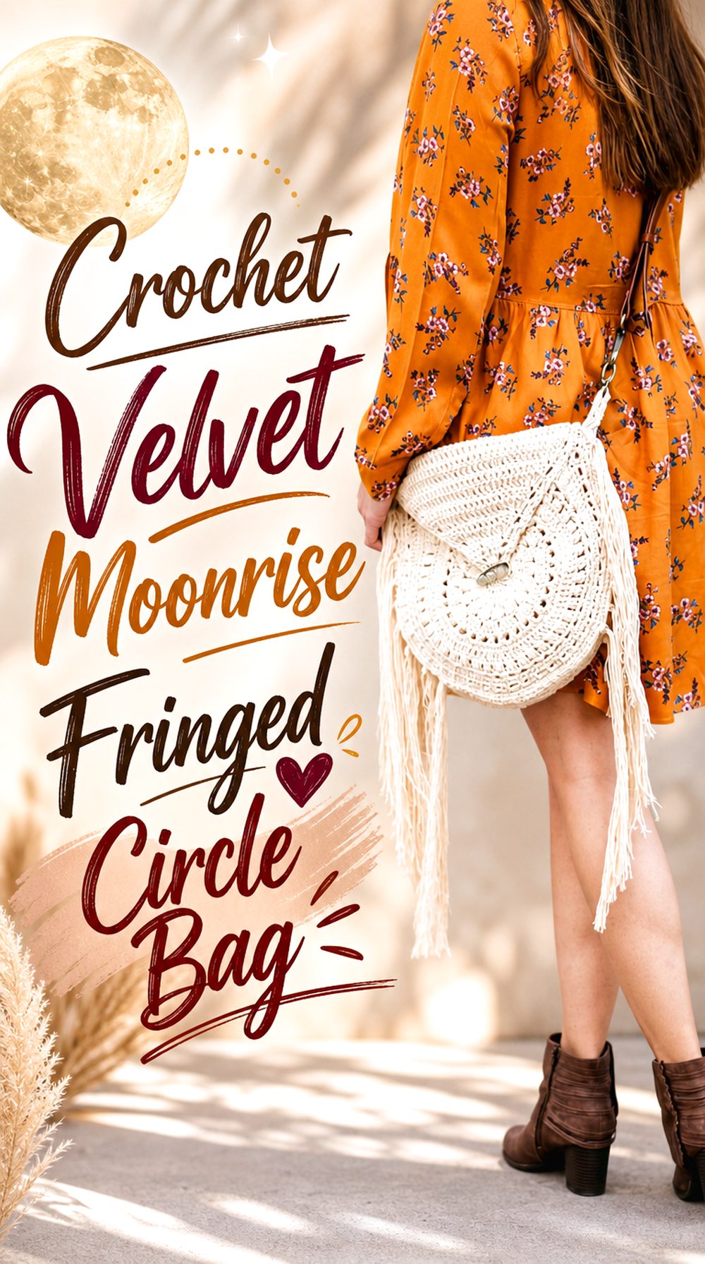 Crochet Velvet Moonrise Fringed Circle Bag
