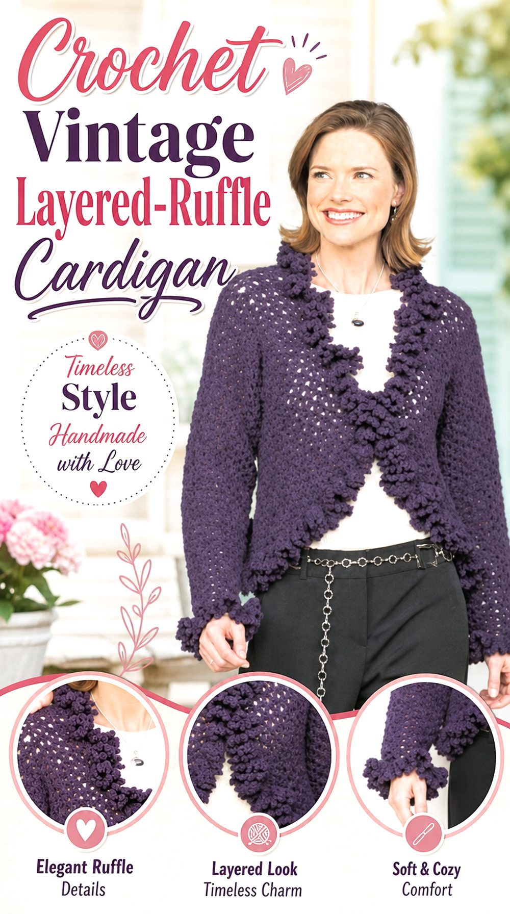 Crochet Vintage Layered Ruffle Cardigan