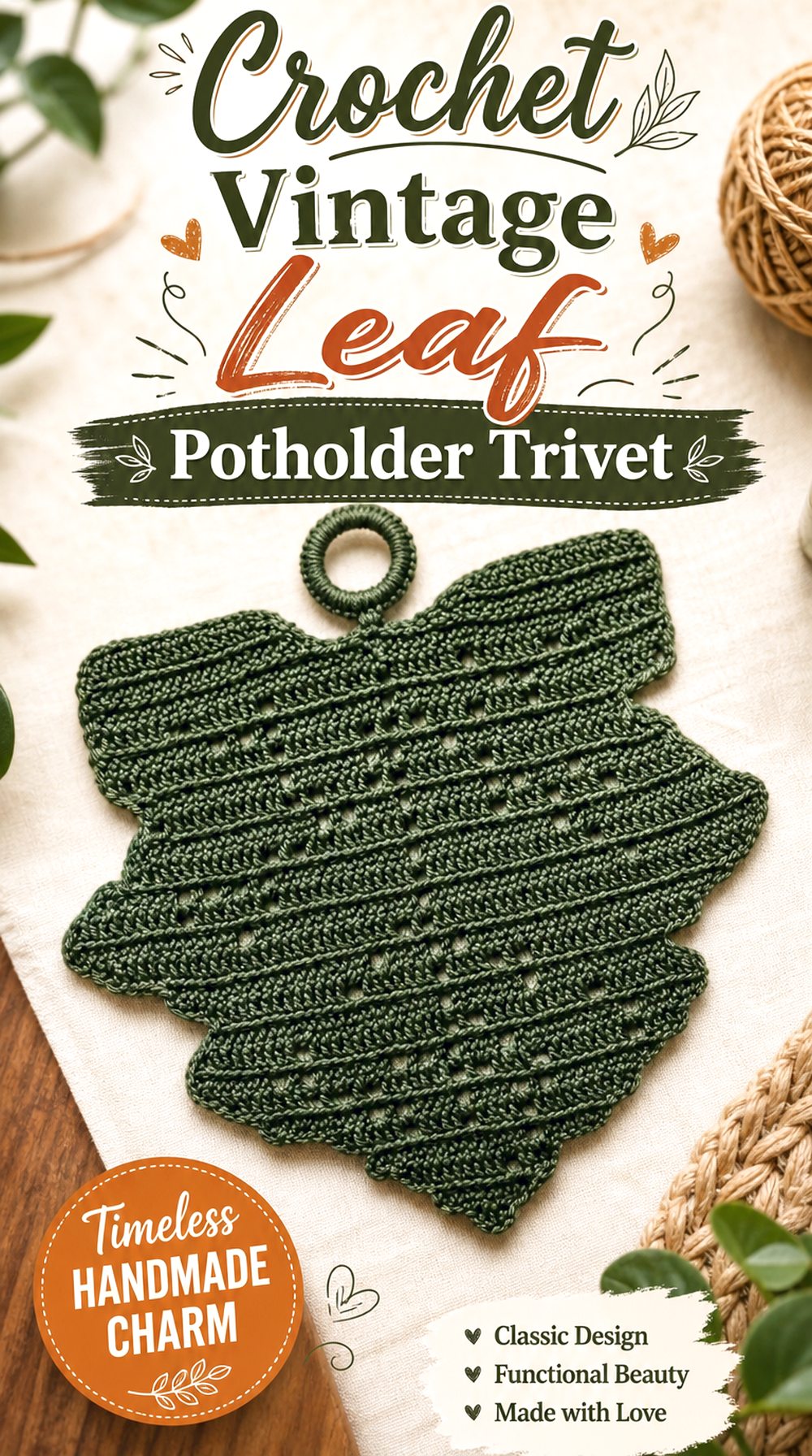 Crochet Vintage Leaf Potholder Trivet