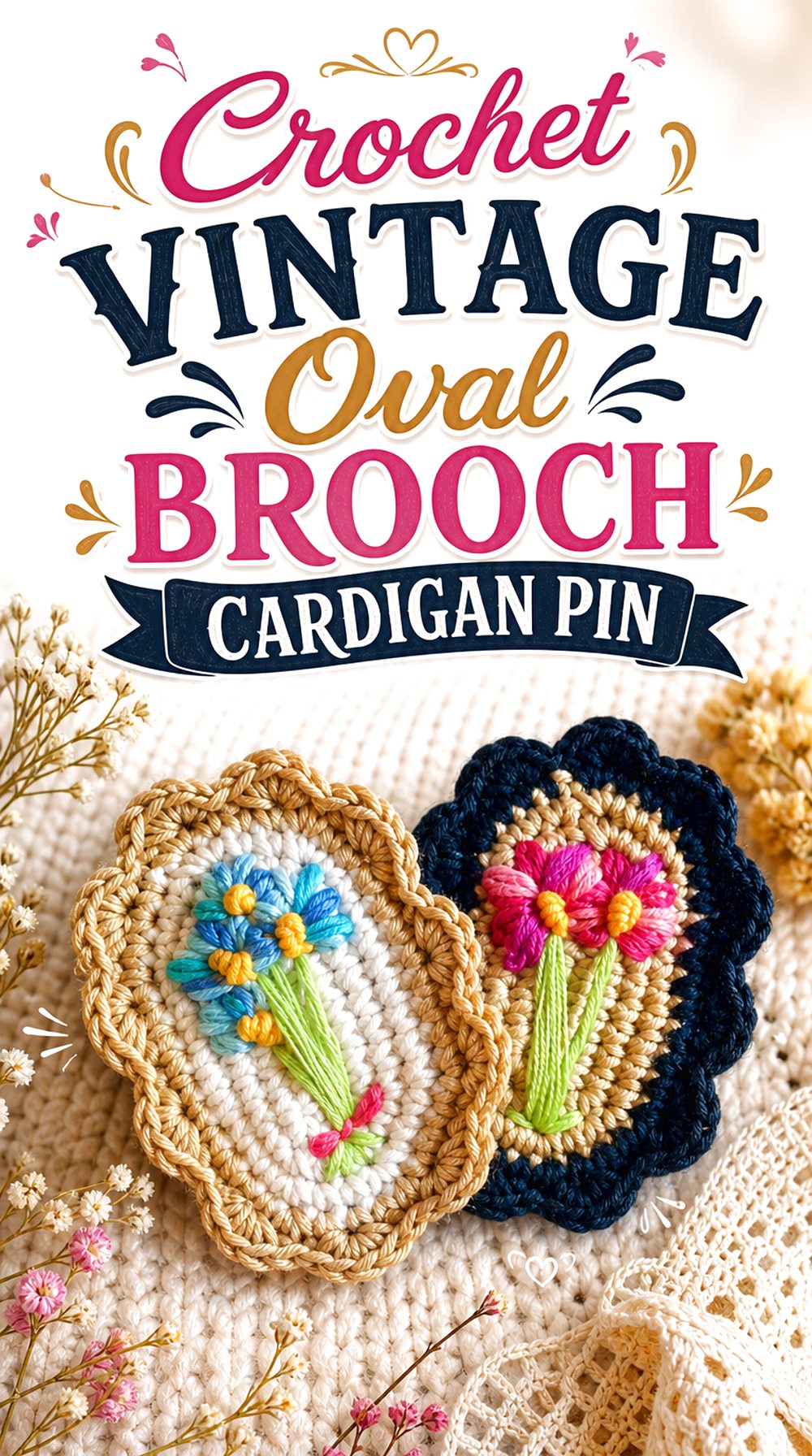 Crochet Vintage Oval Brooch Cardigan Pin