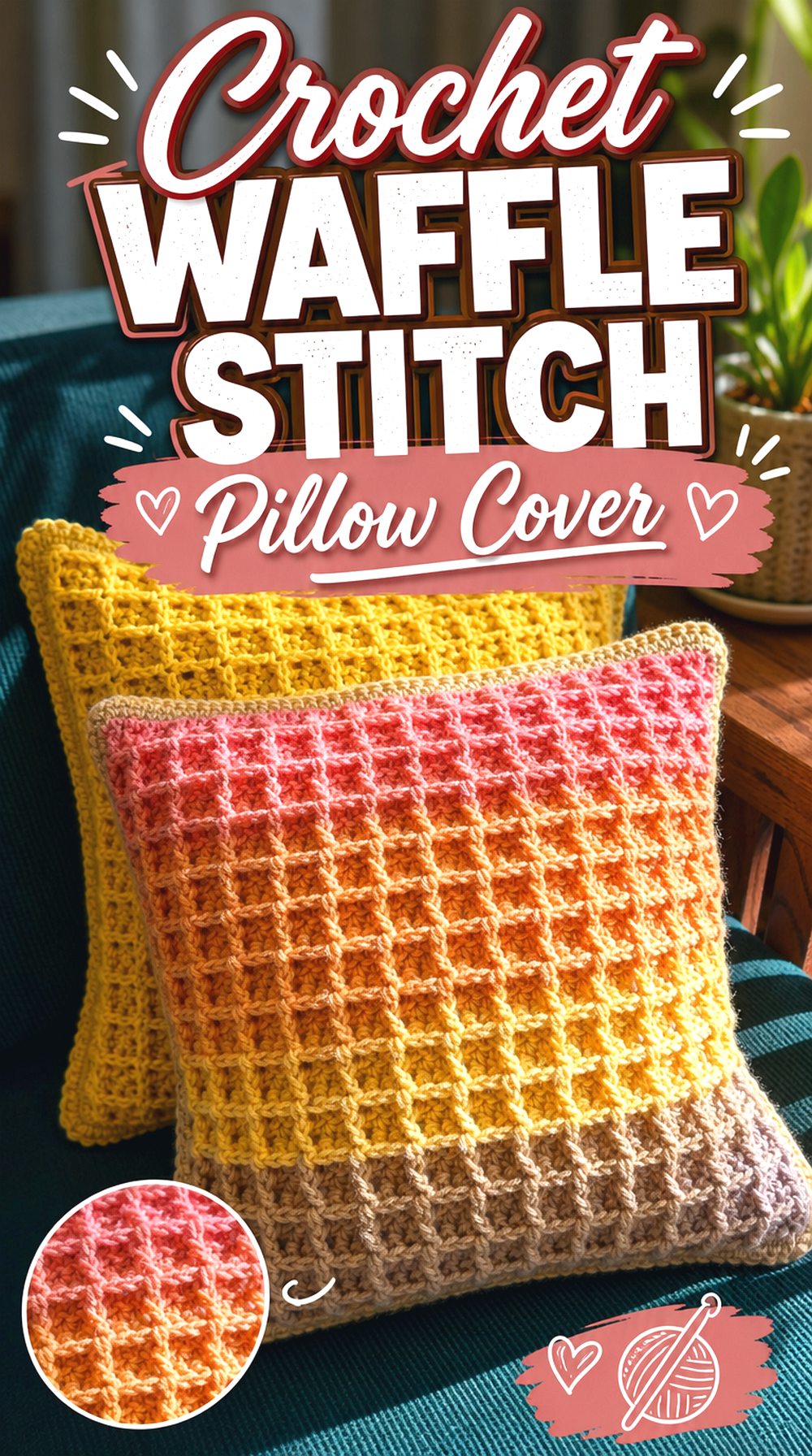 Crochet Waffle Stitch Pillow Cover