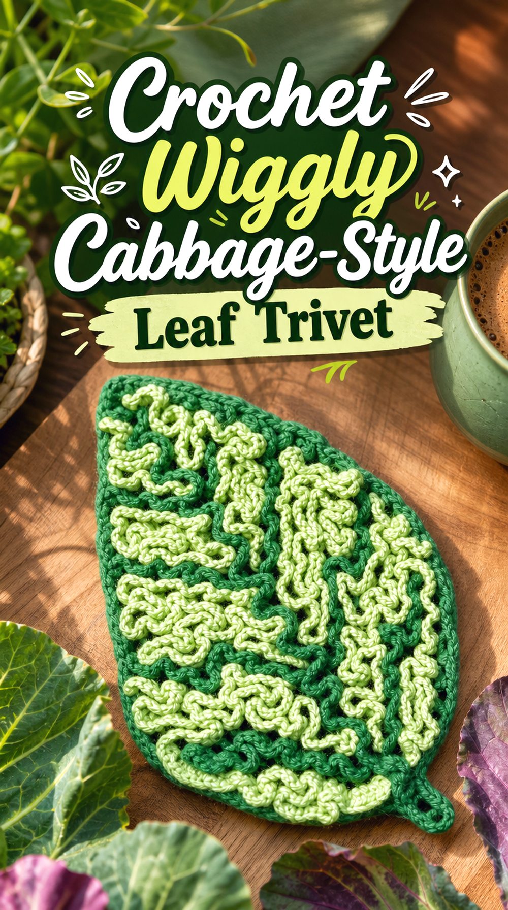 Crochet Wiggly Cabbage Style Leaf Trivet