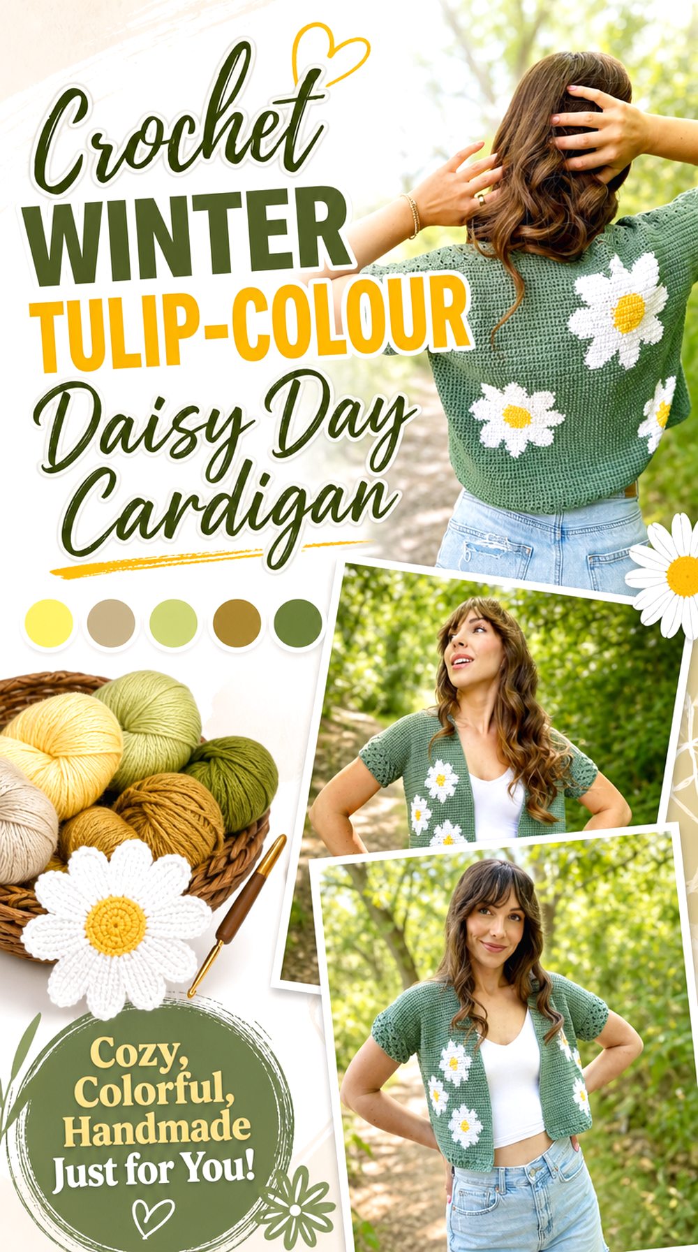 Crochet Winter Tulip Colour Daisy Day Cardigan