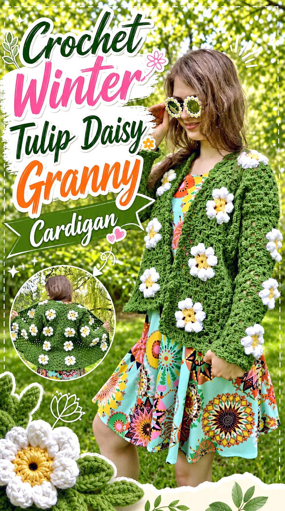 Crochet Winter Tulip Daisy Granny Cardigan