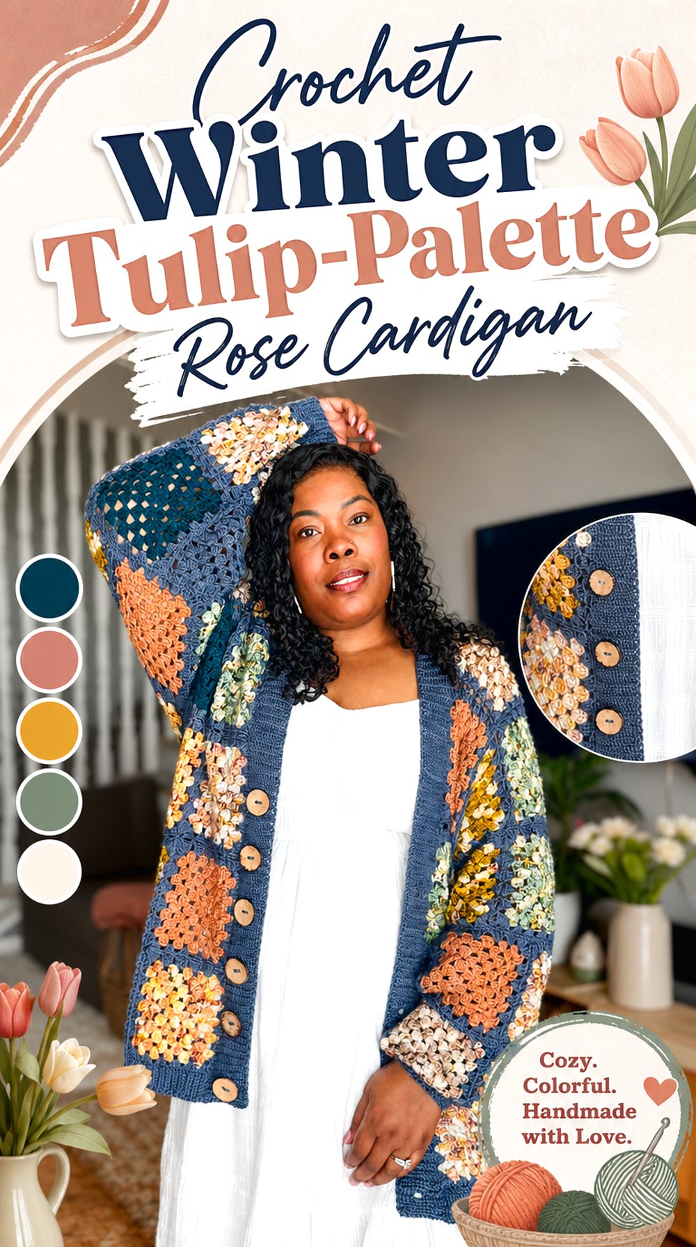 Crochet Winter Tulip Palette Rose Cardigan