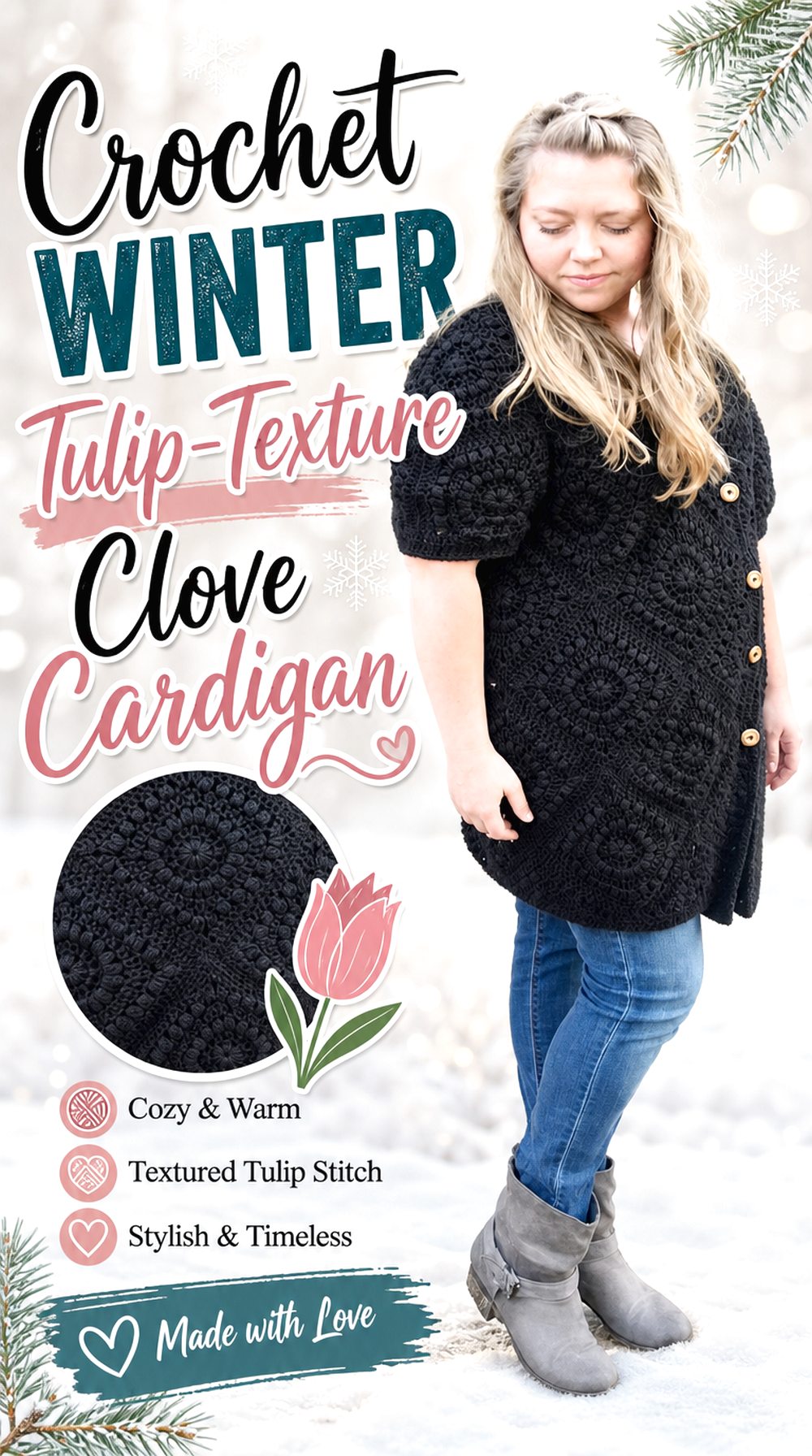 Crochet Winter Tulip Texture Clove Cardigan