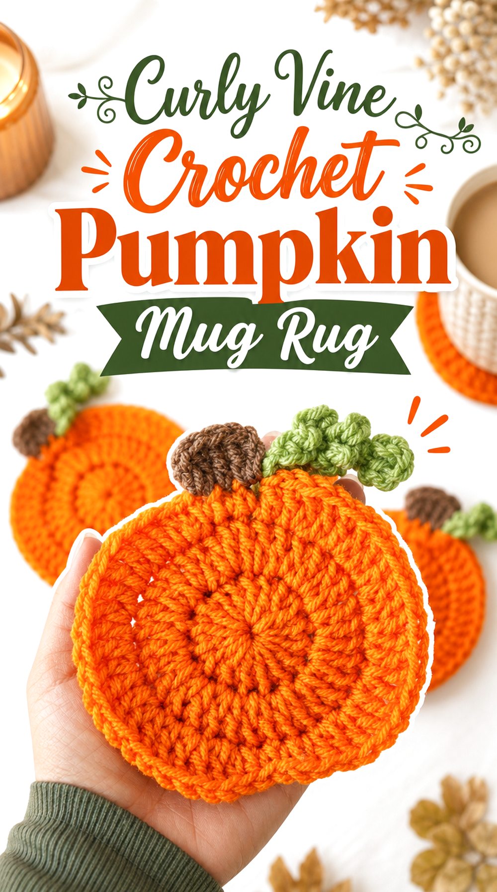 Curly Vine Crochet Pumpkin Mug Rug
