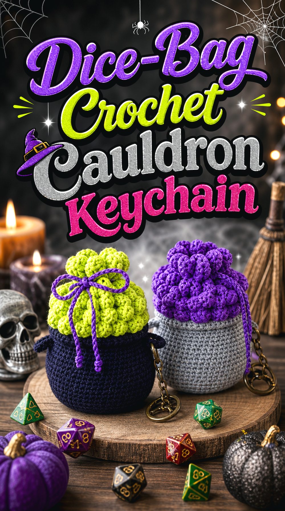 Dice Bag Crochet Cauldron Keychain