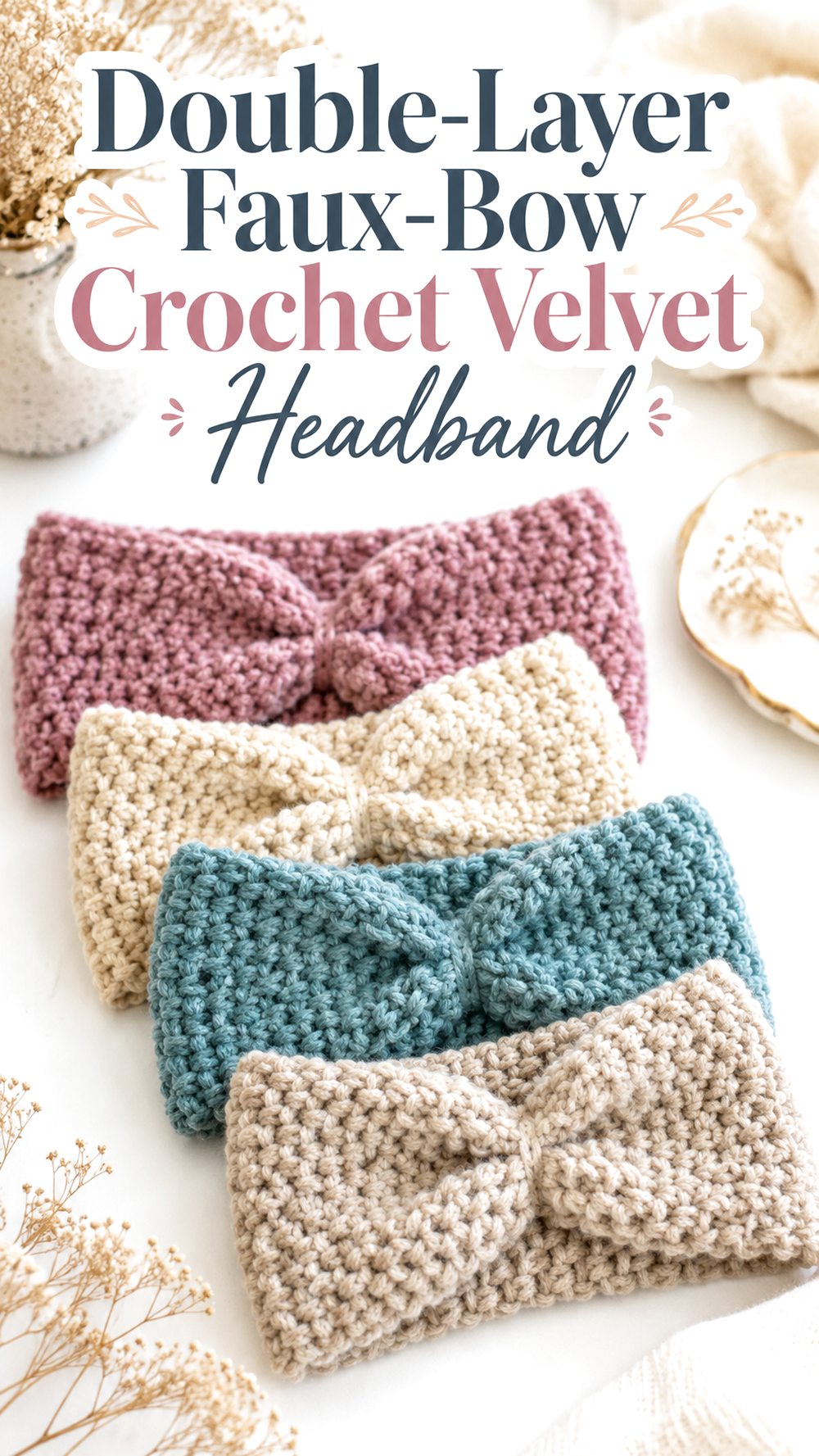 Double Layer Faux Bow Crochet Velvet Headband
