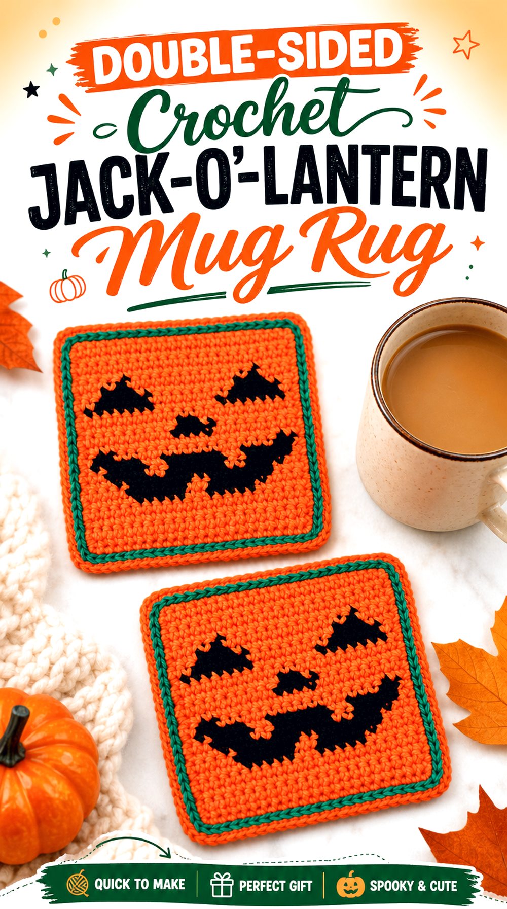 Double Sided Crochet Jack O’ Lantern Mug Rug