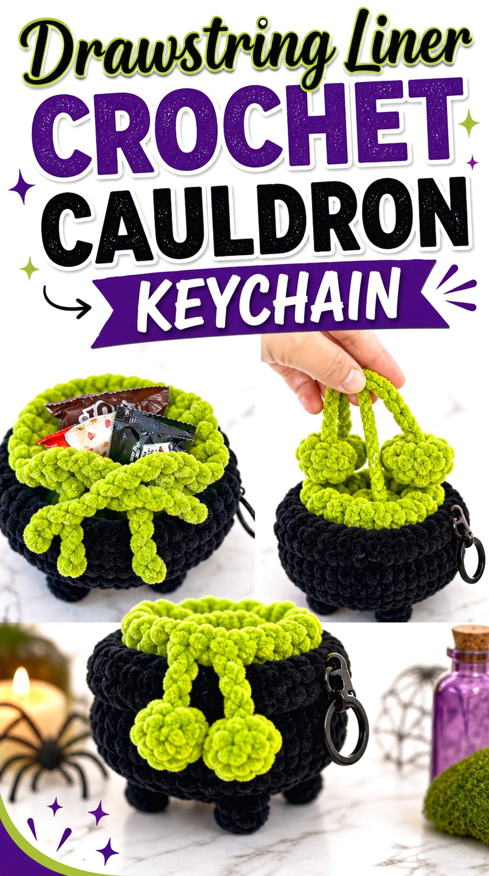 Drawstring Liner Crochet Cauldron Keychain