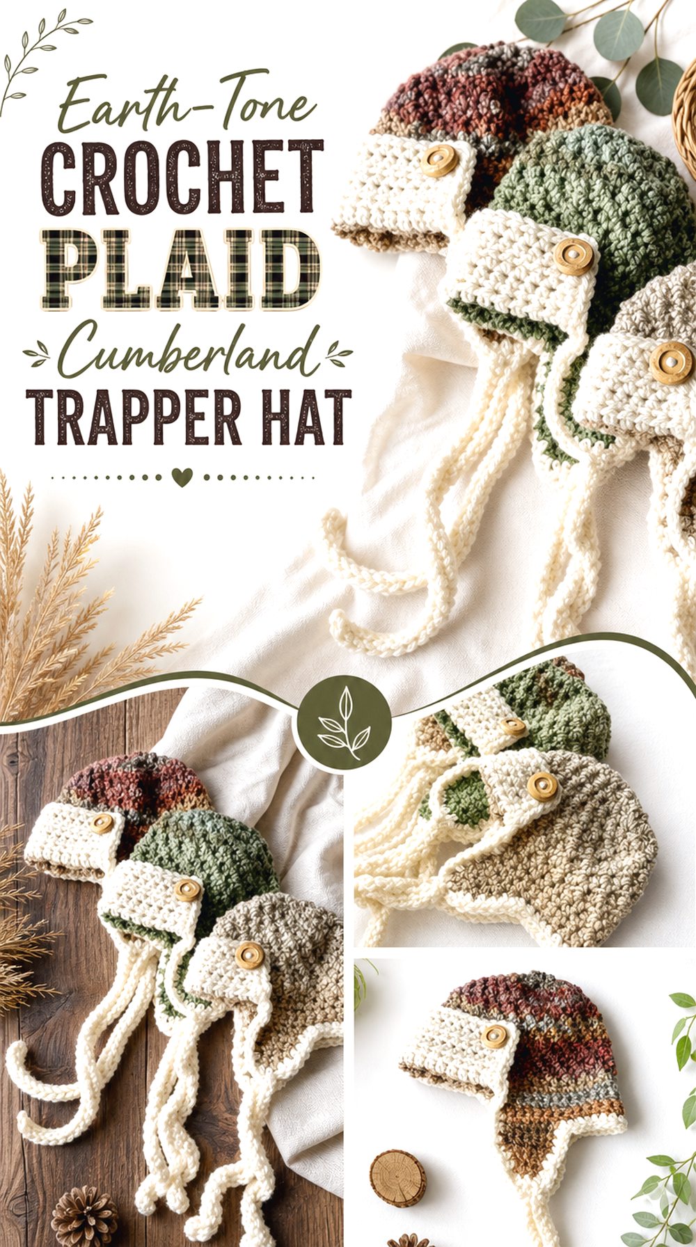 Earth Tone Crochet Plaid Cumberland Trapper Hat