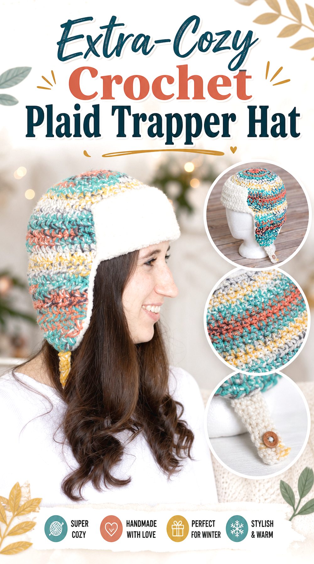 Extra Cozy Crochet Plaid Trapper Hat