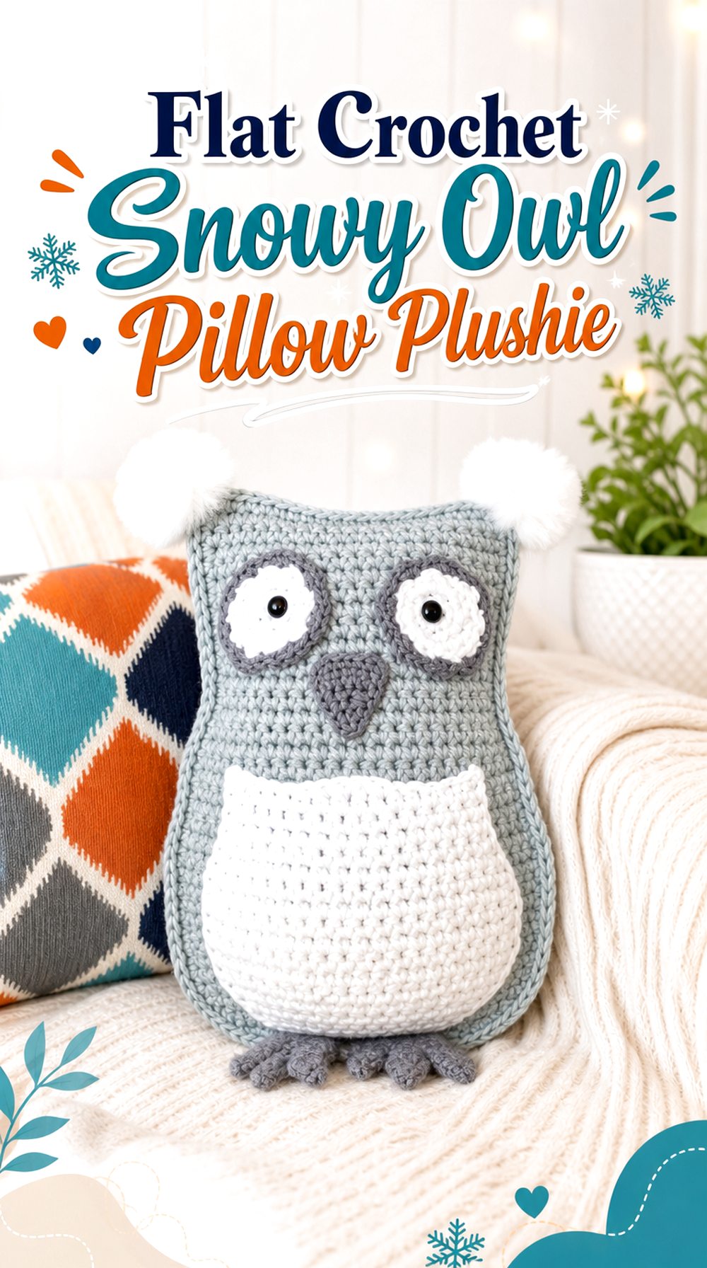 Flat Crochet Snowy Owl Pillow Plushie