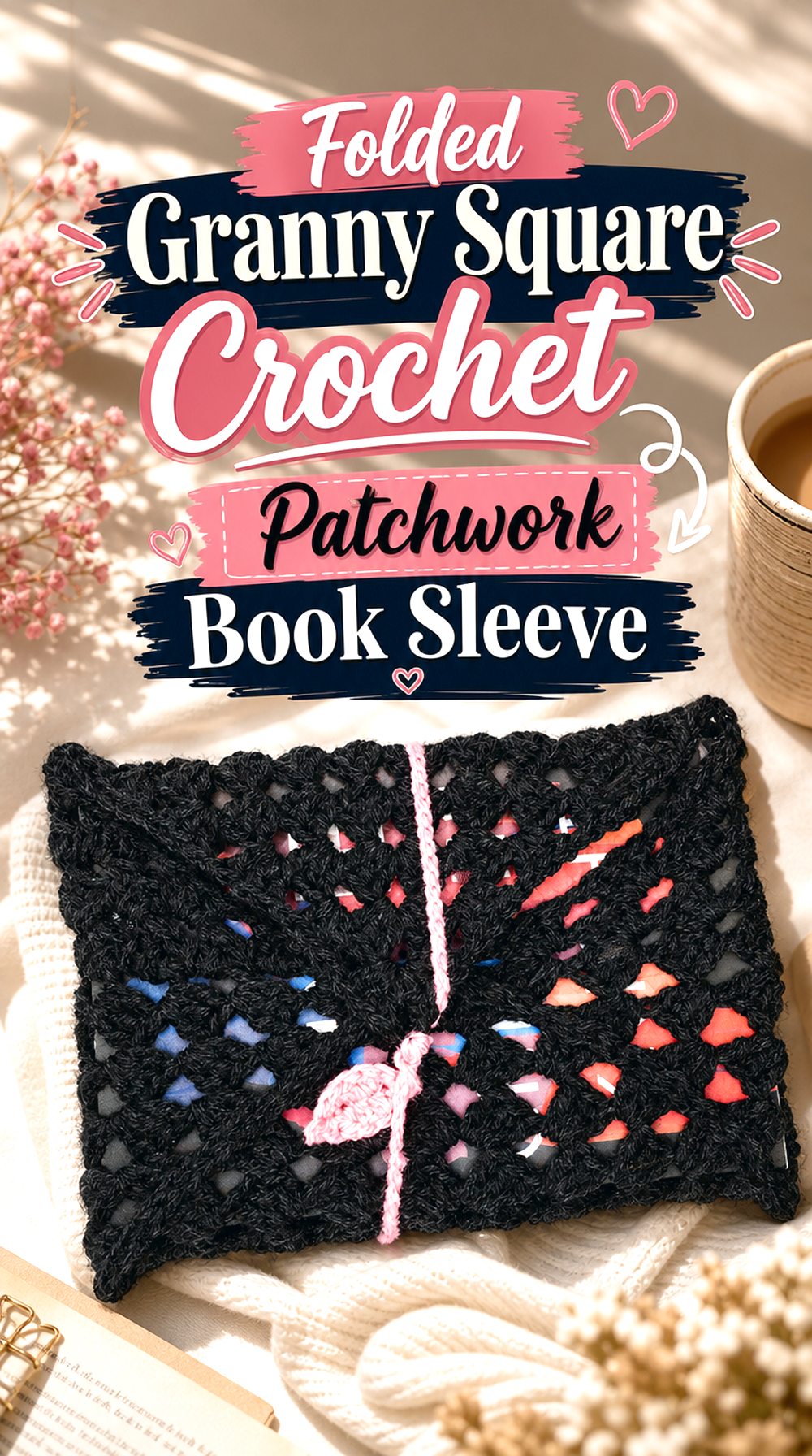 Folded Granny Square Crochet Patchwork Book Sleeve