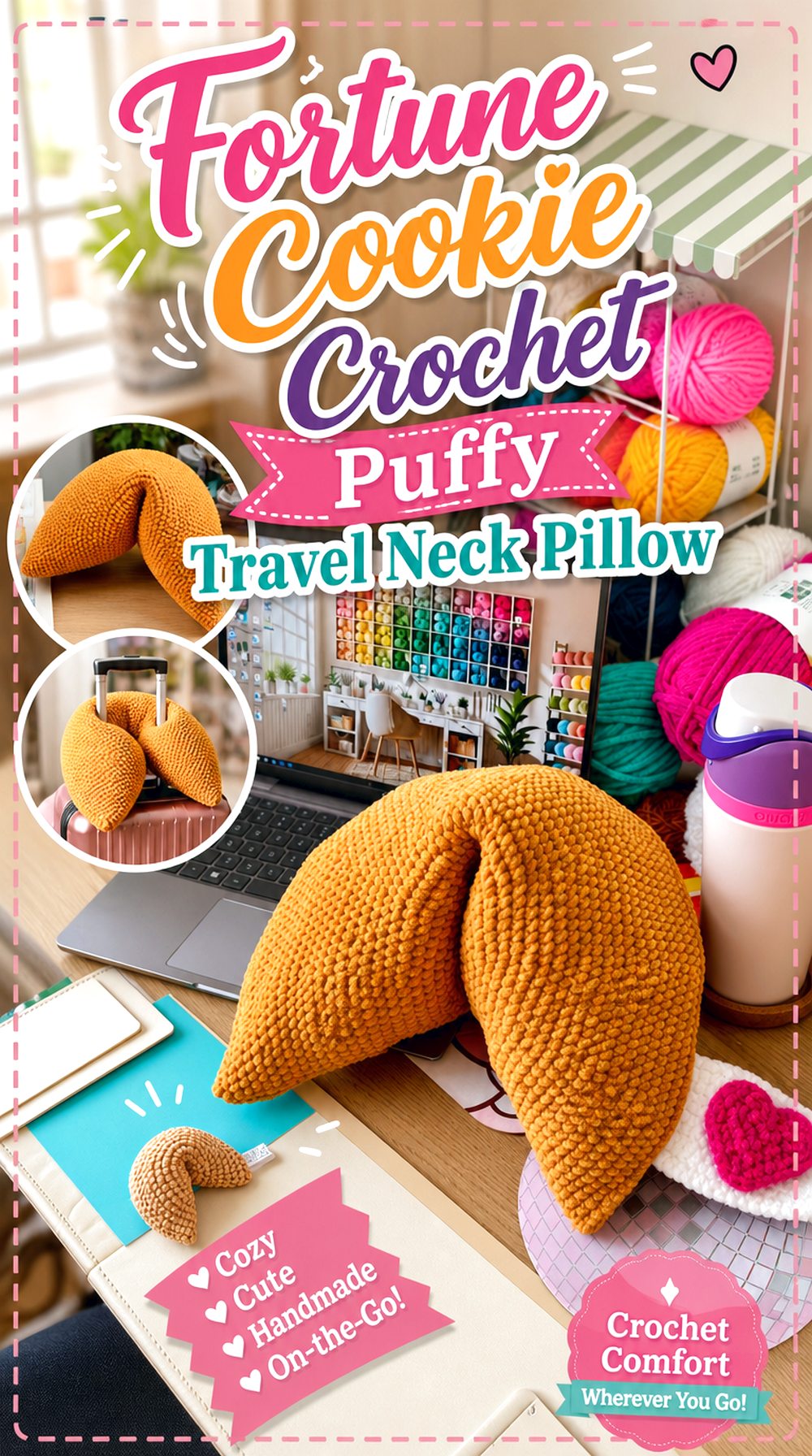 Fortune Cookie Crochet Puffy Travel Neck Pillow
