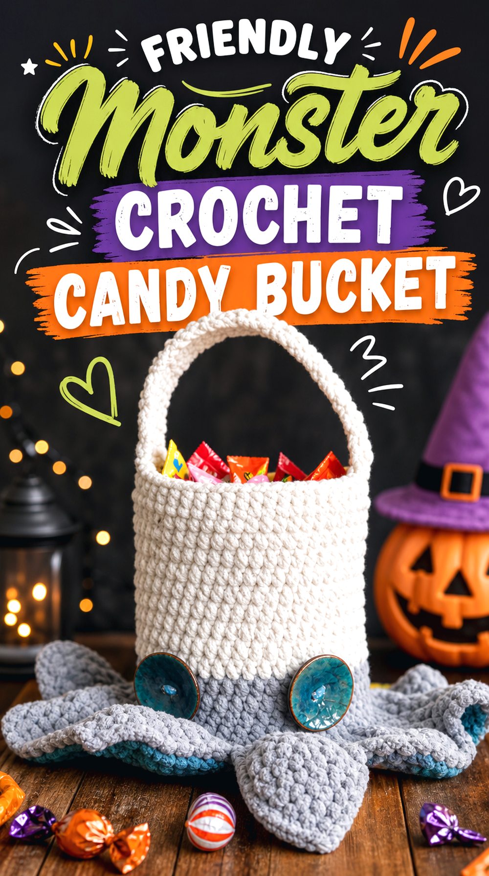 Friendly Monster Crochet Candy Bucketc