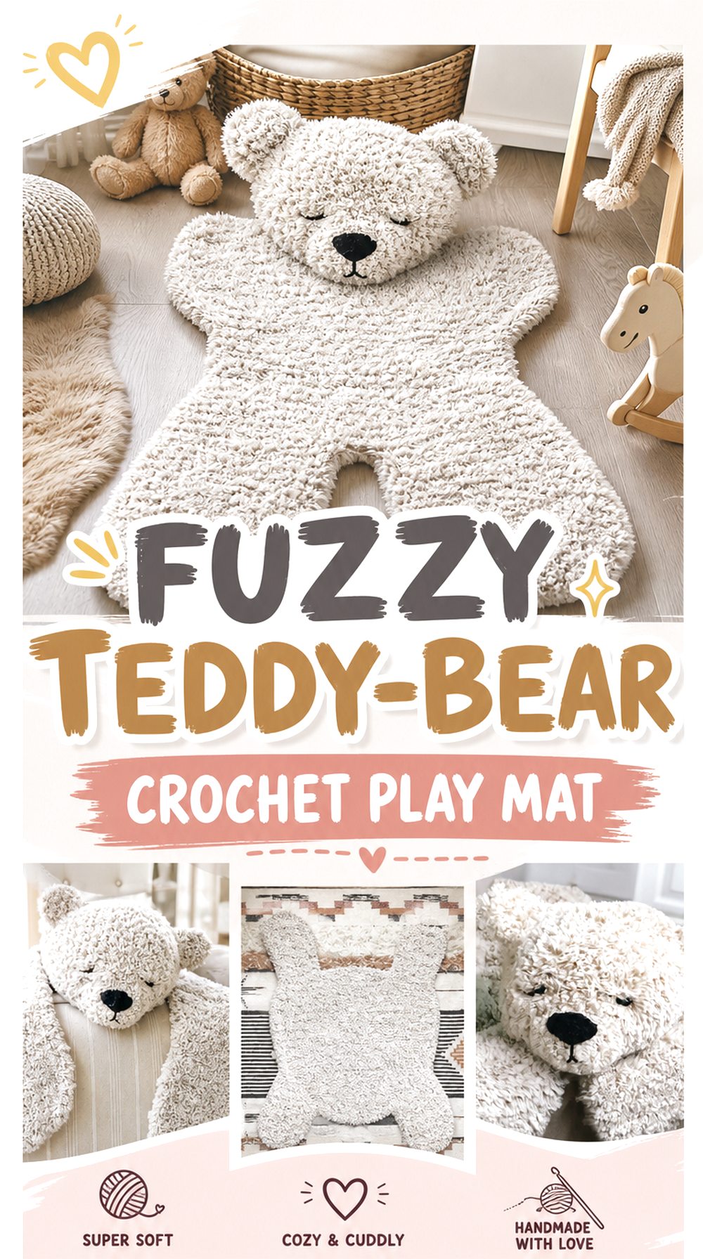 Fuzzy Teddy Bear Crochet Play Mat