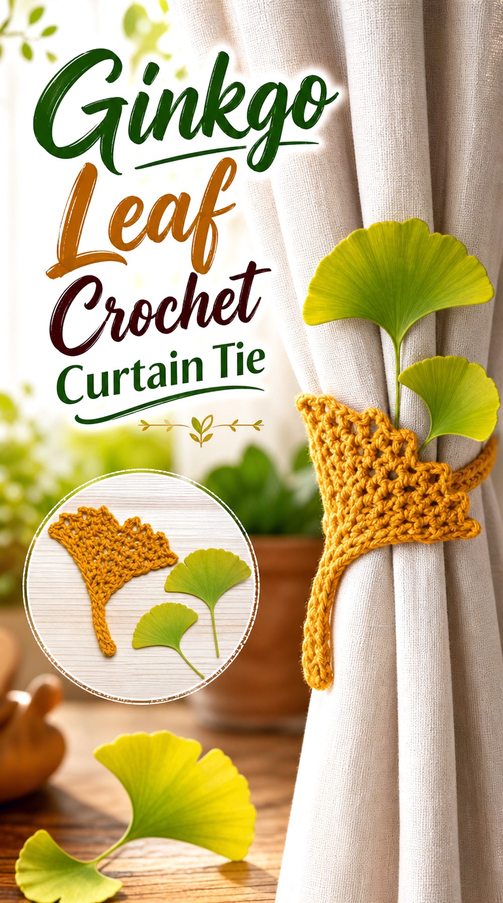 Ginkgo Leaf Crochet Curtain Tie