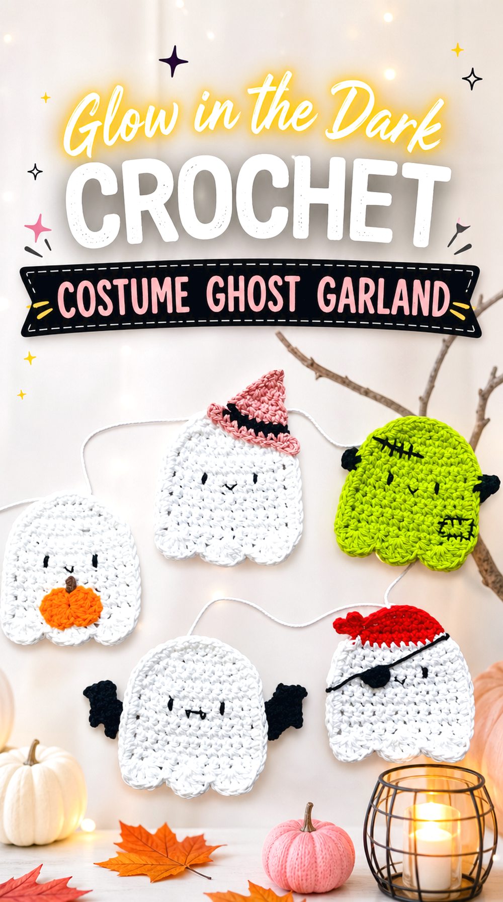 Glow in the Dark Crochet Costume Ghost Garland
