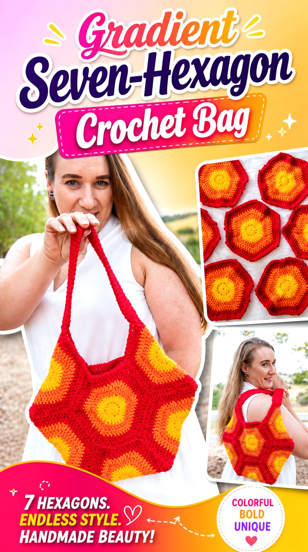 Gradient Seven Hexagon Crochet Bag