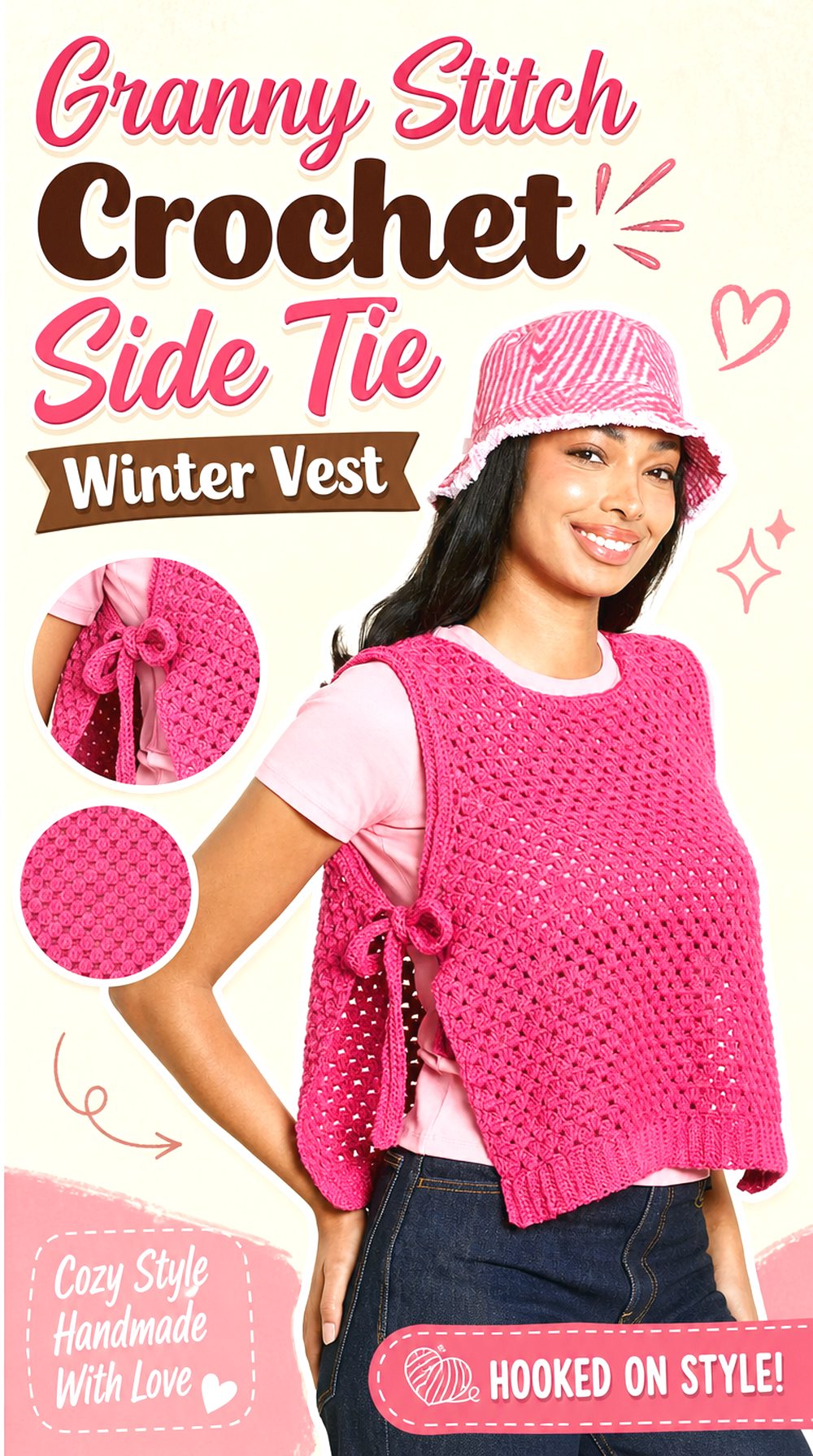 Granny Stitch Crochet Side Tie Winter Vest