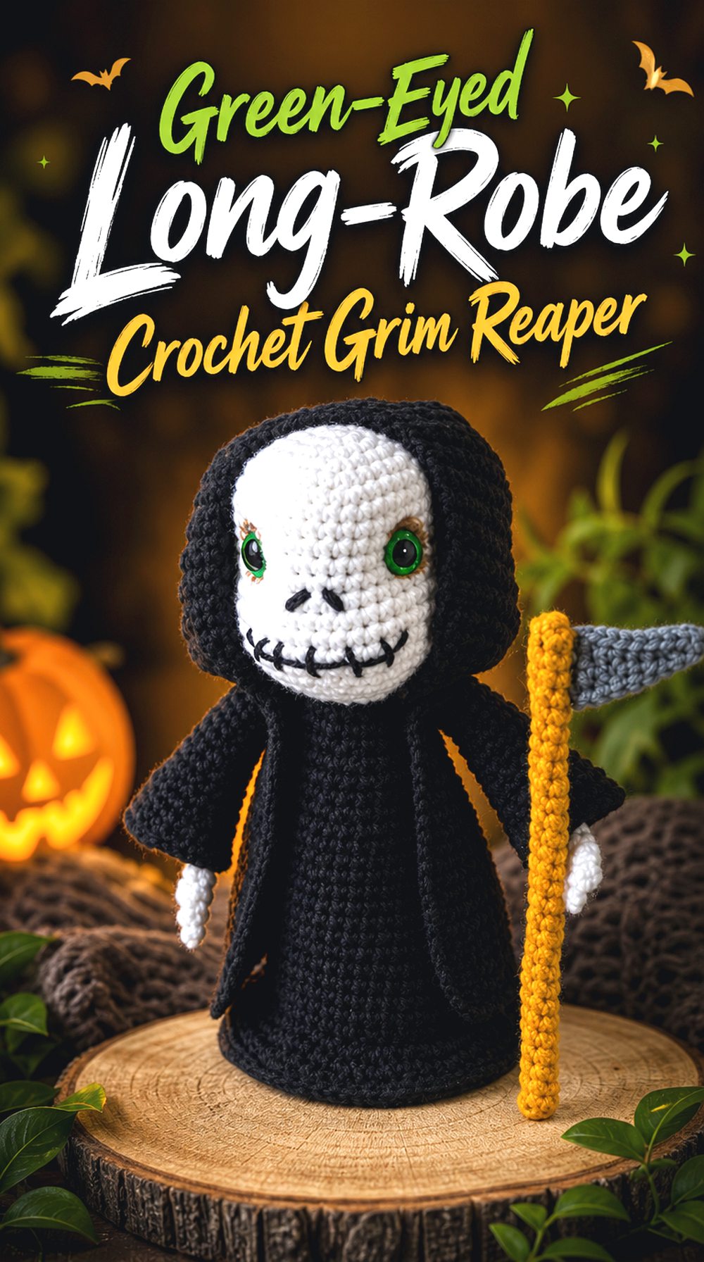 Green Eyed Long Robe Crochet Grim Reaper