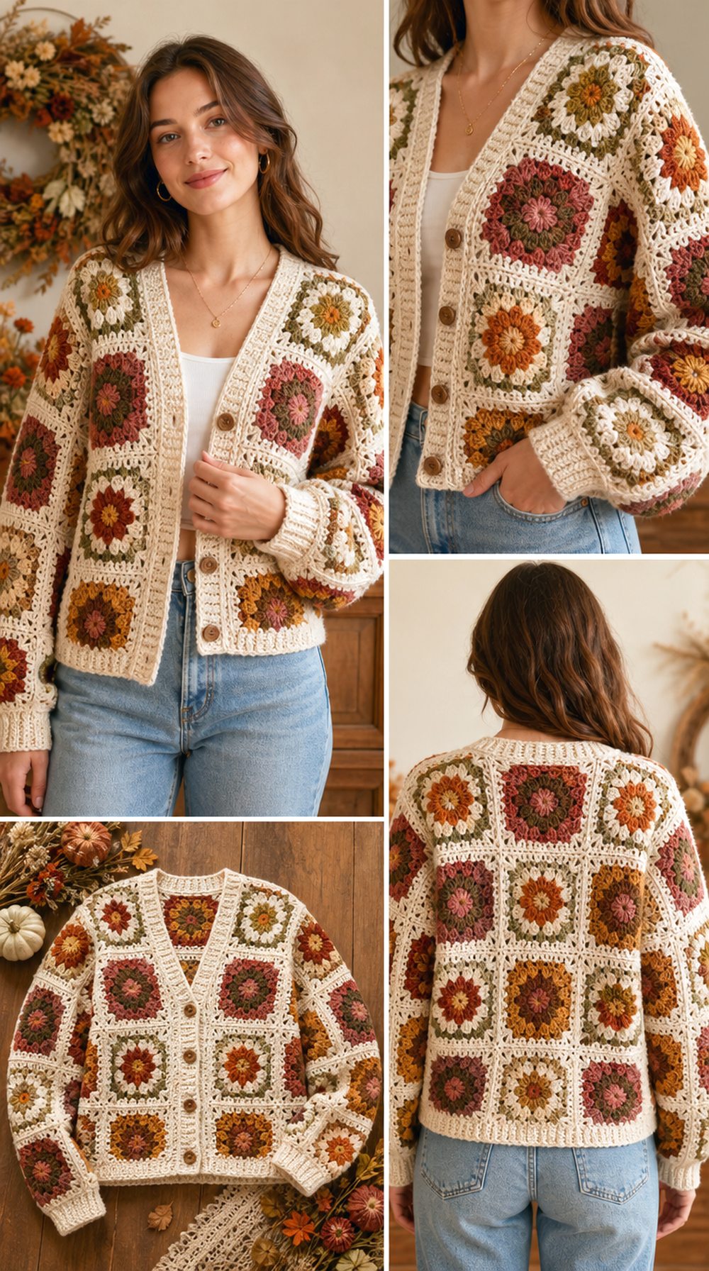 Harvest Floral Granny Square Crochet Cardigan