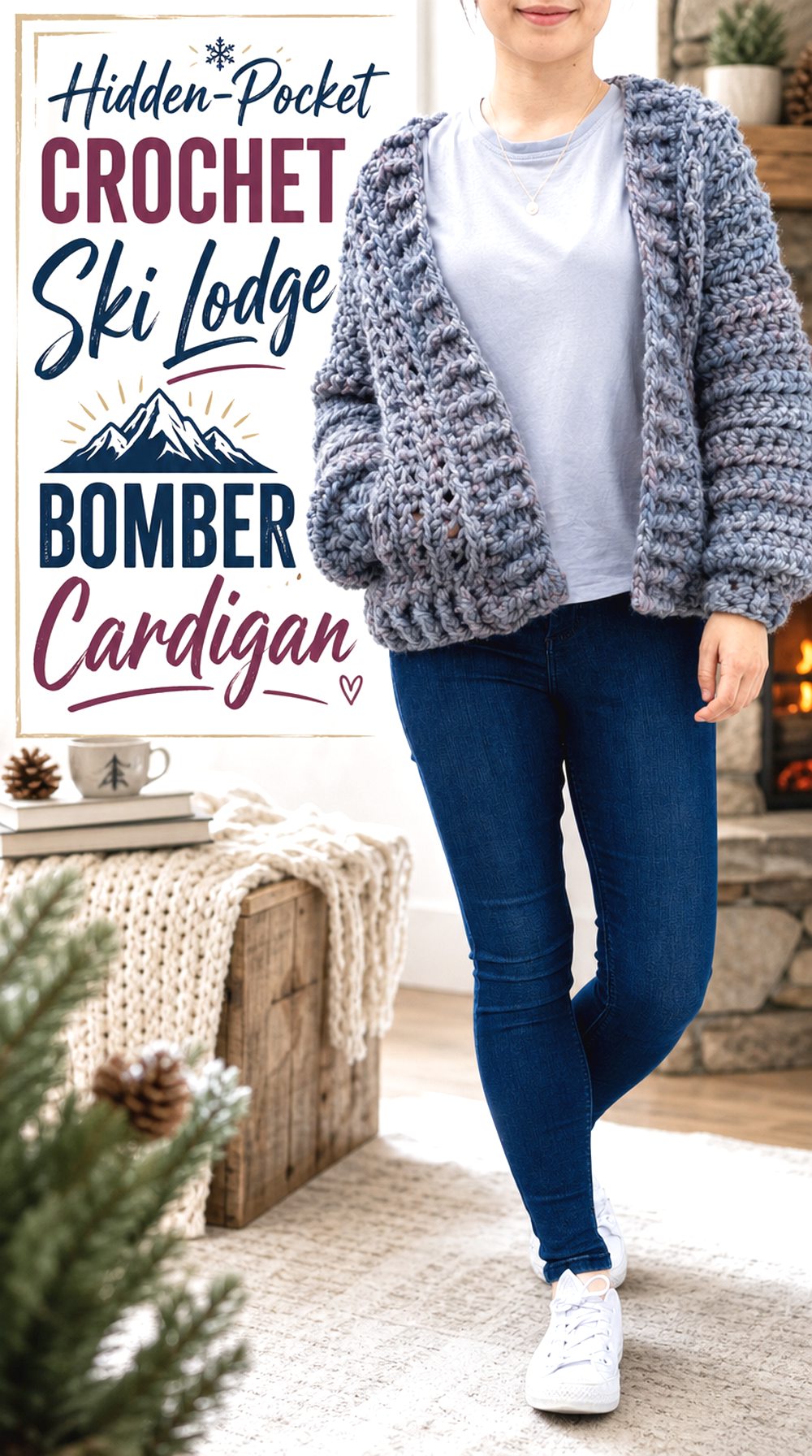 Hidden Pocket Crochet Ski Lodge Bomber Cardigan
