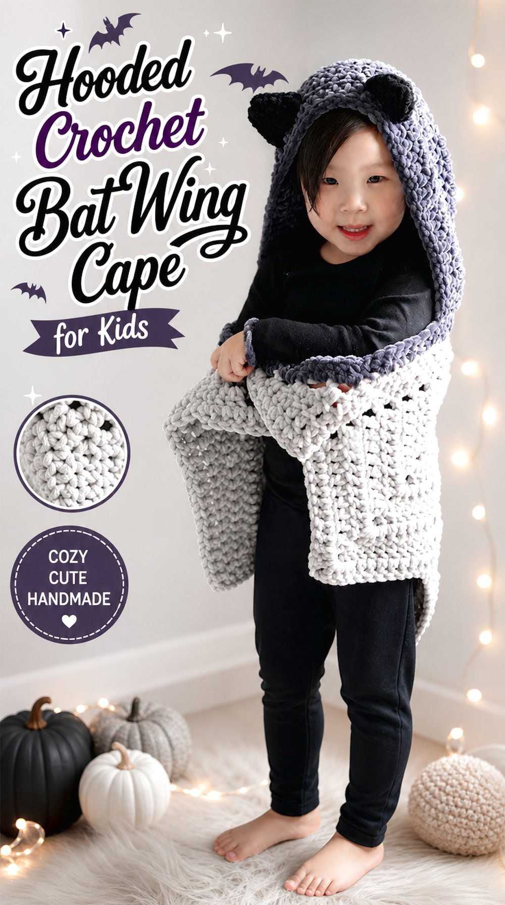 Hooded Crochet Bat Wing Cape for Kids