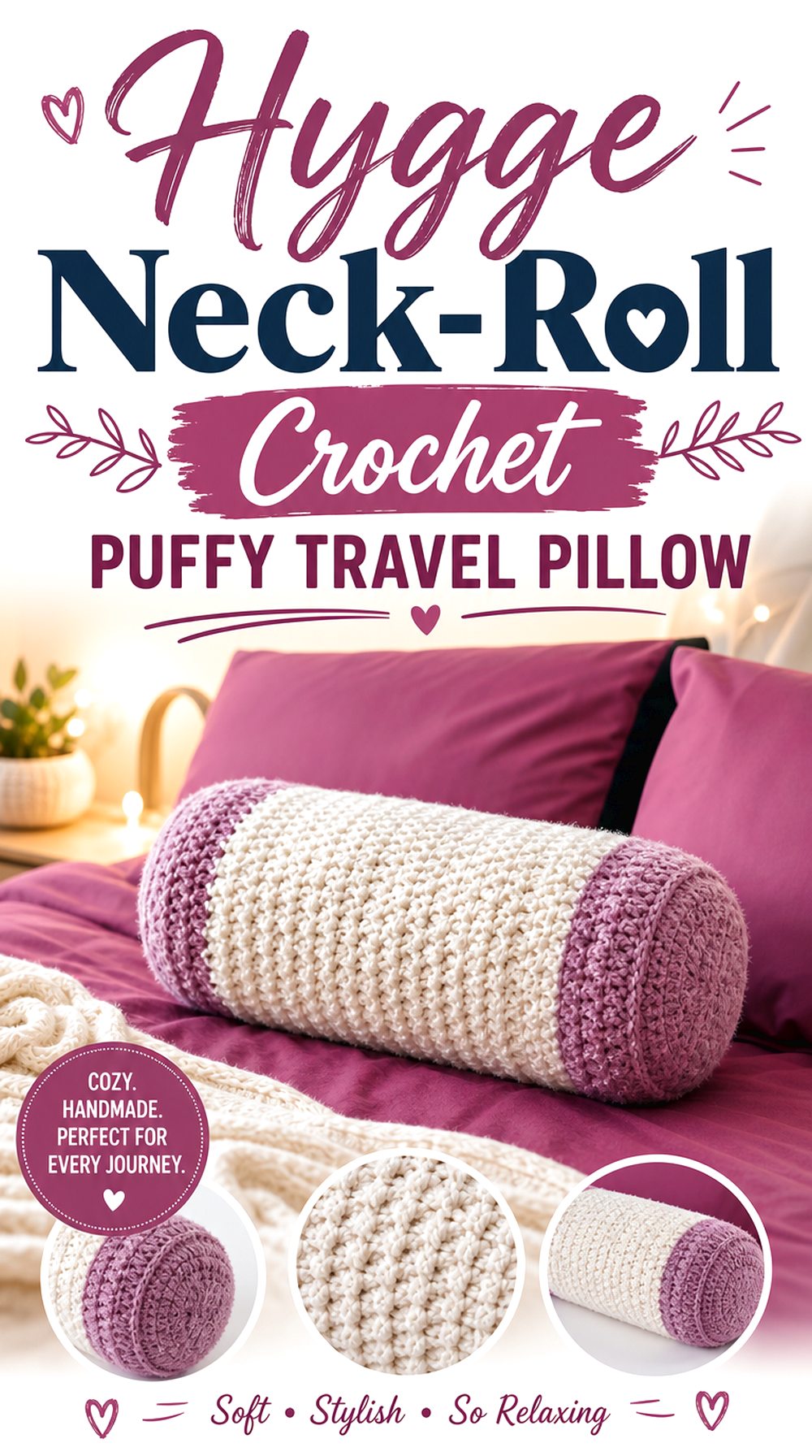 Hygge Neck Roll Crochet Puffy Travel Pillow
